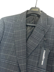 Karl Lagerfeld Mens Modern fit Sport Coat Blazer 42 L Black Plaid Stretch