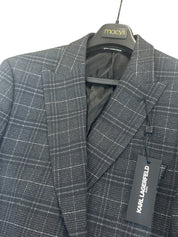 Karl Lagerfeld Mens Modern fit Sport Coat Blazer 36 R Black Plaid Stretch