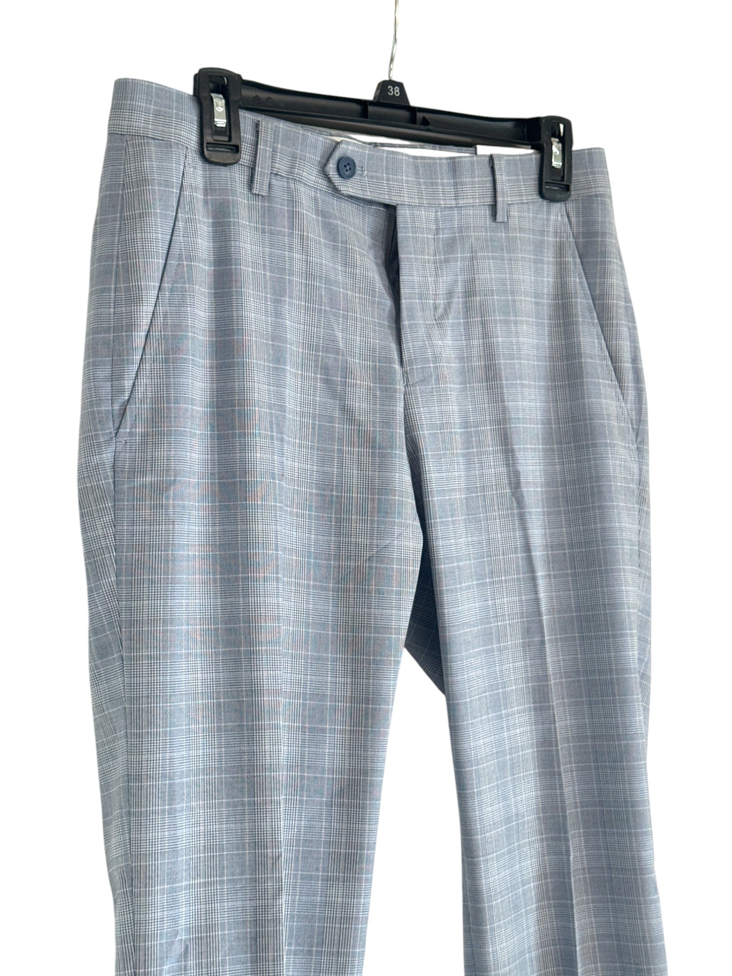 Alfani Mens Slim fit Dress Pants 32 / 32 Light Blue Plaid Stretch