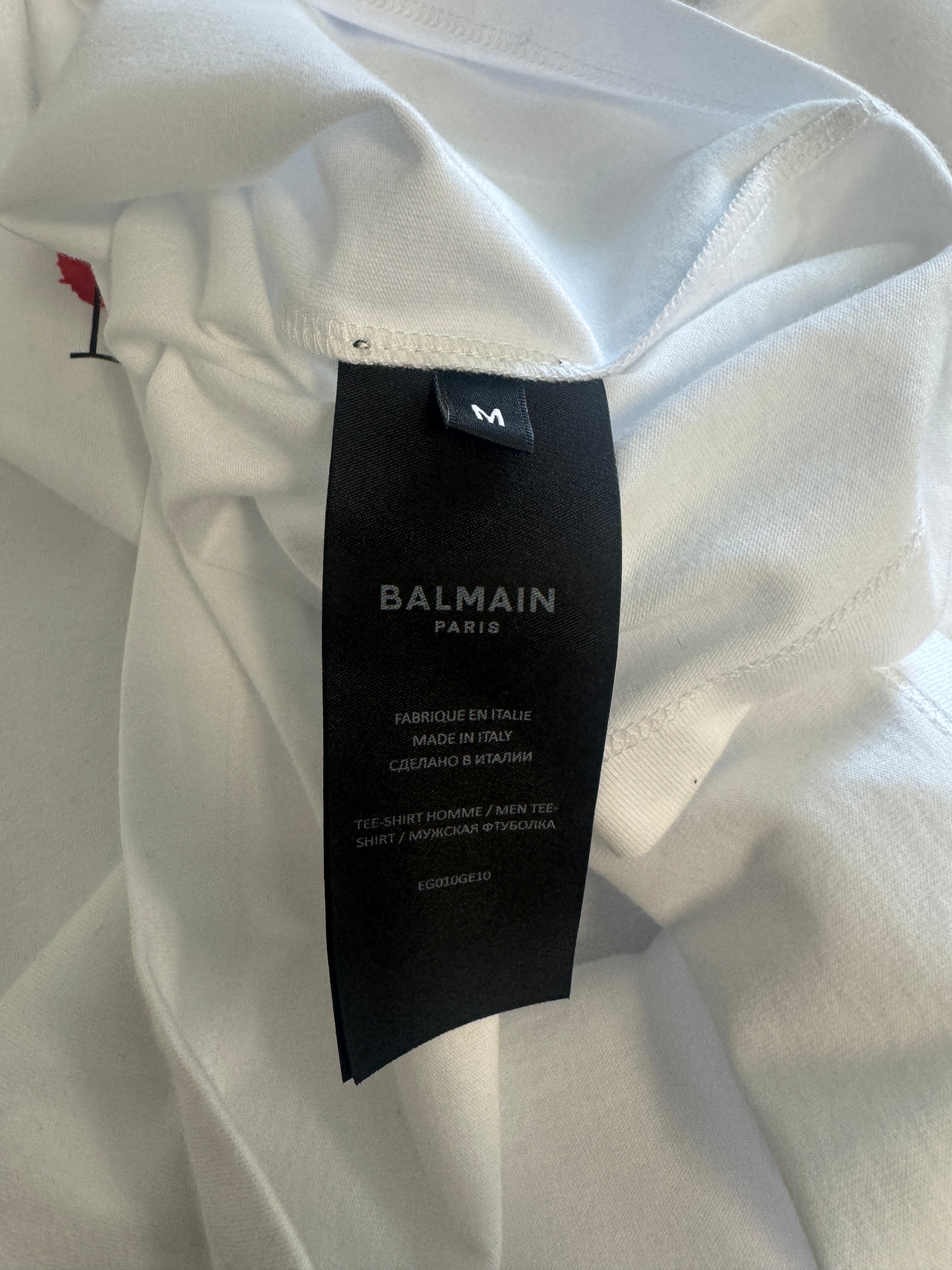 Balmain Paris Mens Regular fit Short Sleeve T-Shirt Shirt Medium White