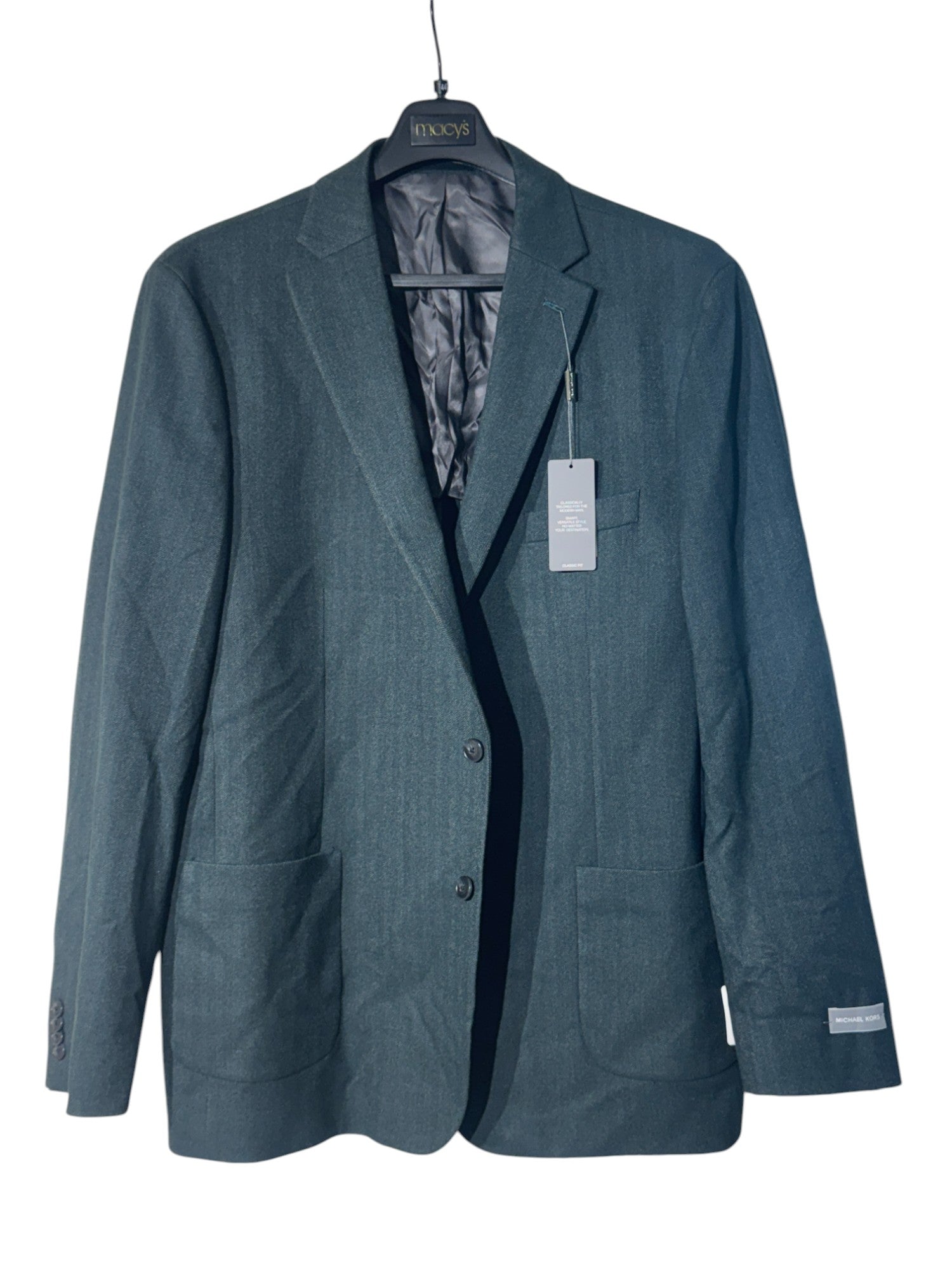 Michael Kors Mens Classic fit Sport Coat Blazer 50 L Green Solid Stretch