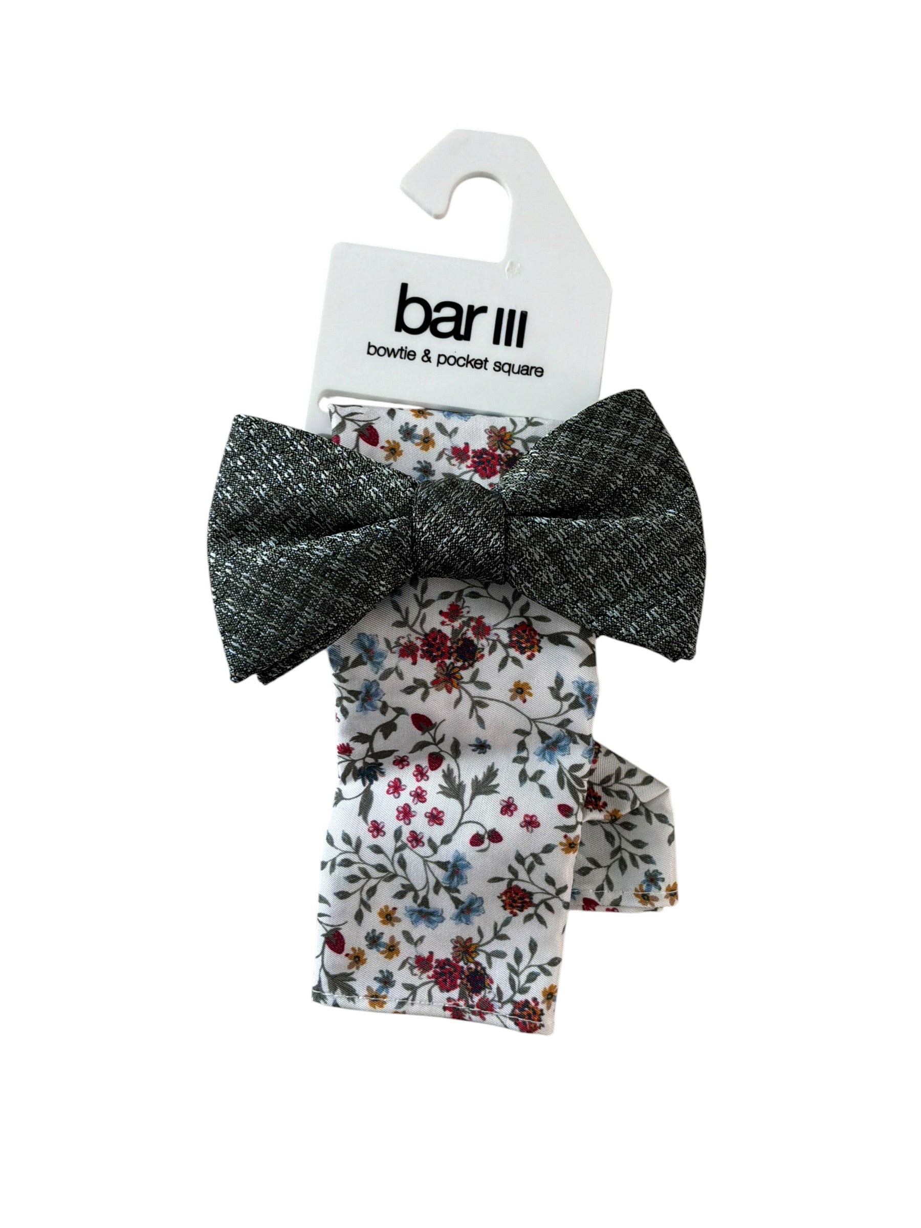 Bar Iii Men's Milan Bow Tie & Solid Pocket Square Set Green Floral