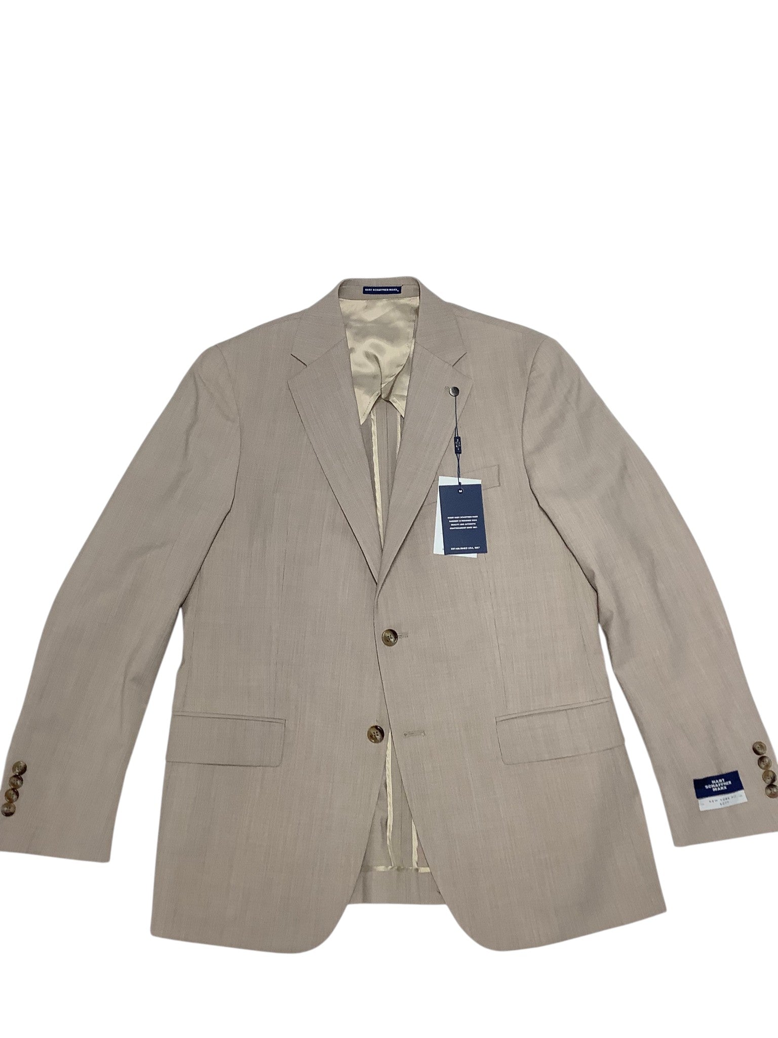 Hart Schaffner Marx Mens New York 2 Piece Suit 44 L / 38 Waist Light Tan Beige