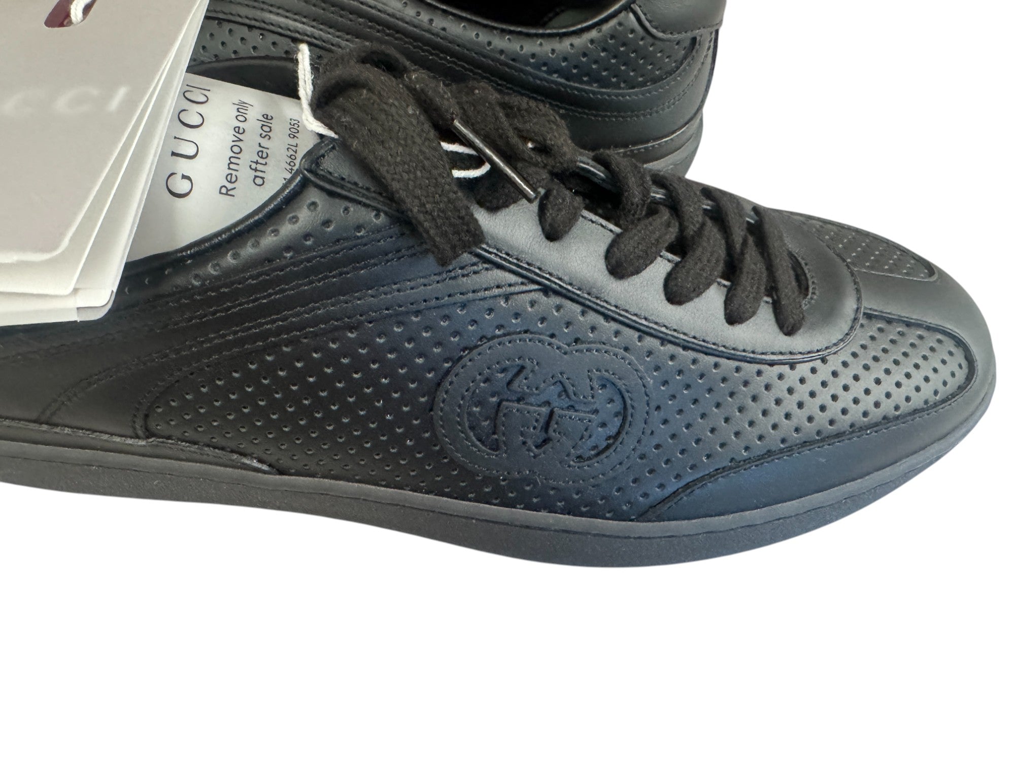 Gucci Mens G75 Low Top Leather Sneaker Size 11 D Black Made in Italy