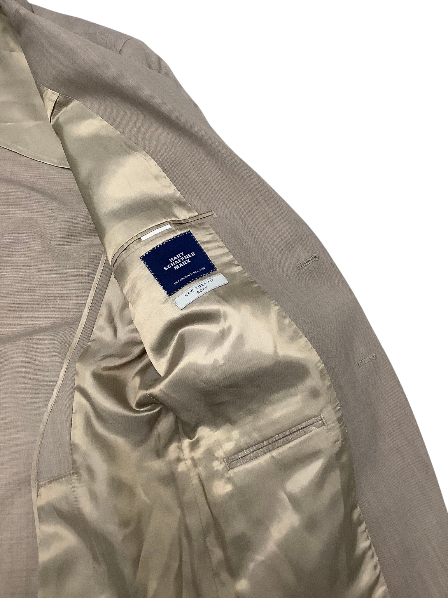 Hart Schaffner Marx Mens New York 2 Piece Suit 48 R / 42 Waist Light Tan Beige