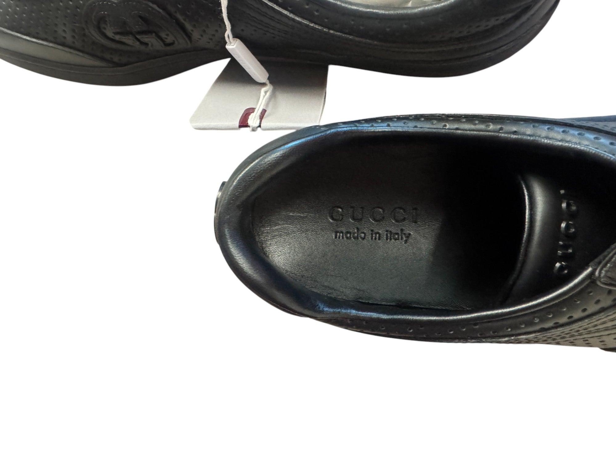 Gucci Mens G75 Low Top Leather Sneaker Size 11 D Black Made in Italy