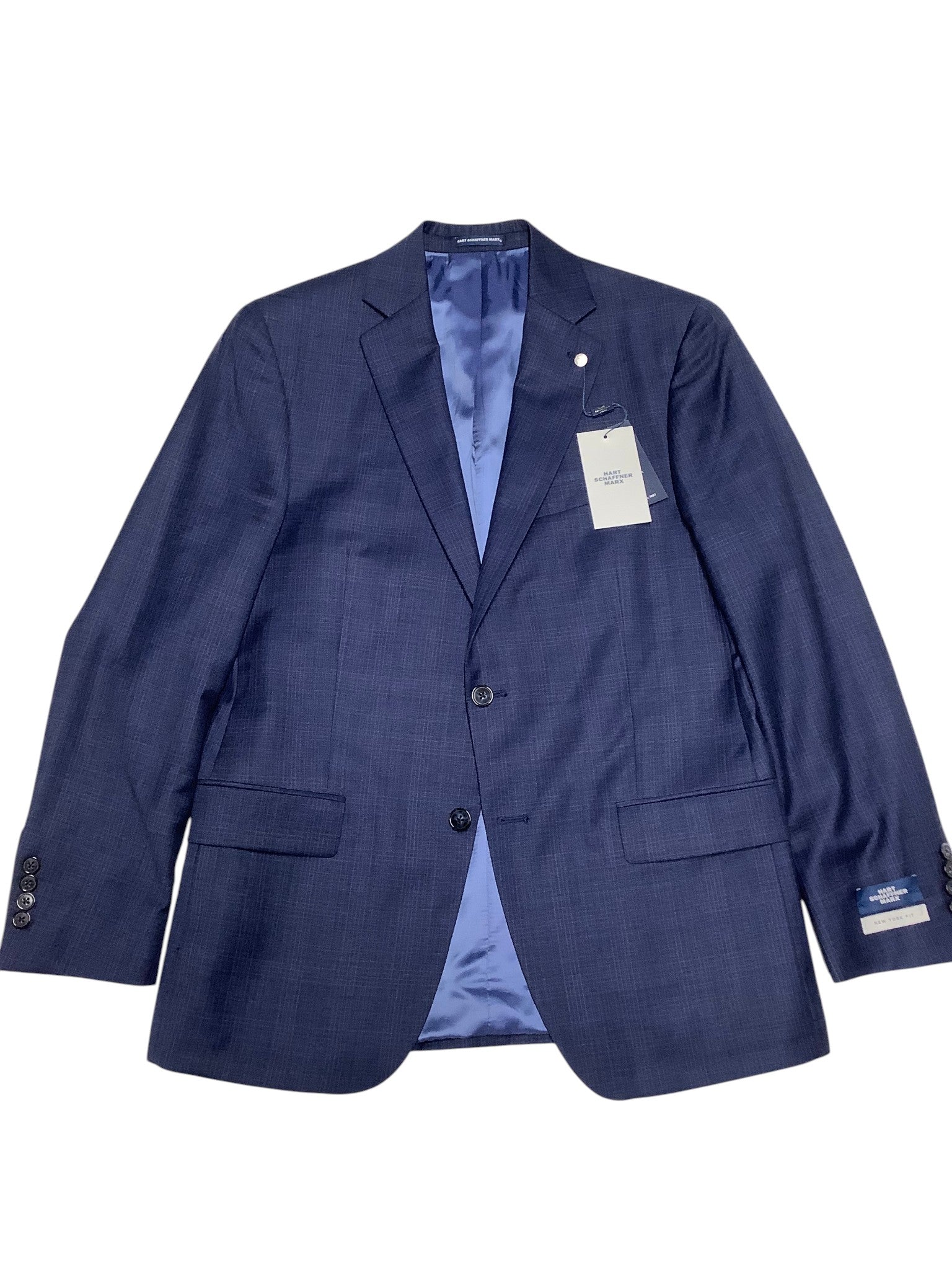 Hart Schaffner Marx Mens New York 2 Piece Suit 40 R / 33 Waist Navy Blue Plaid