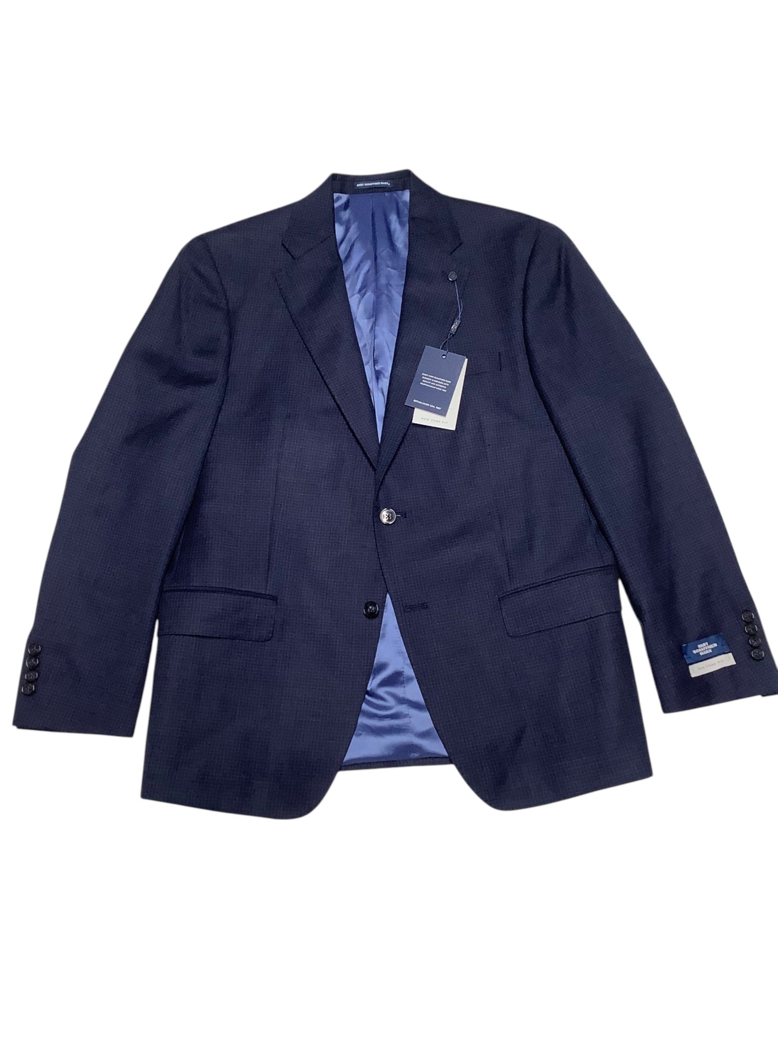 Hart Schaffner Marx Mens New York 2 Piece Suit 42 R / 36 Waist Navy Blue Check