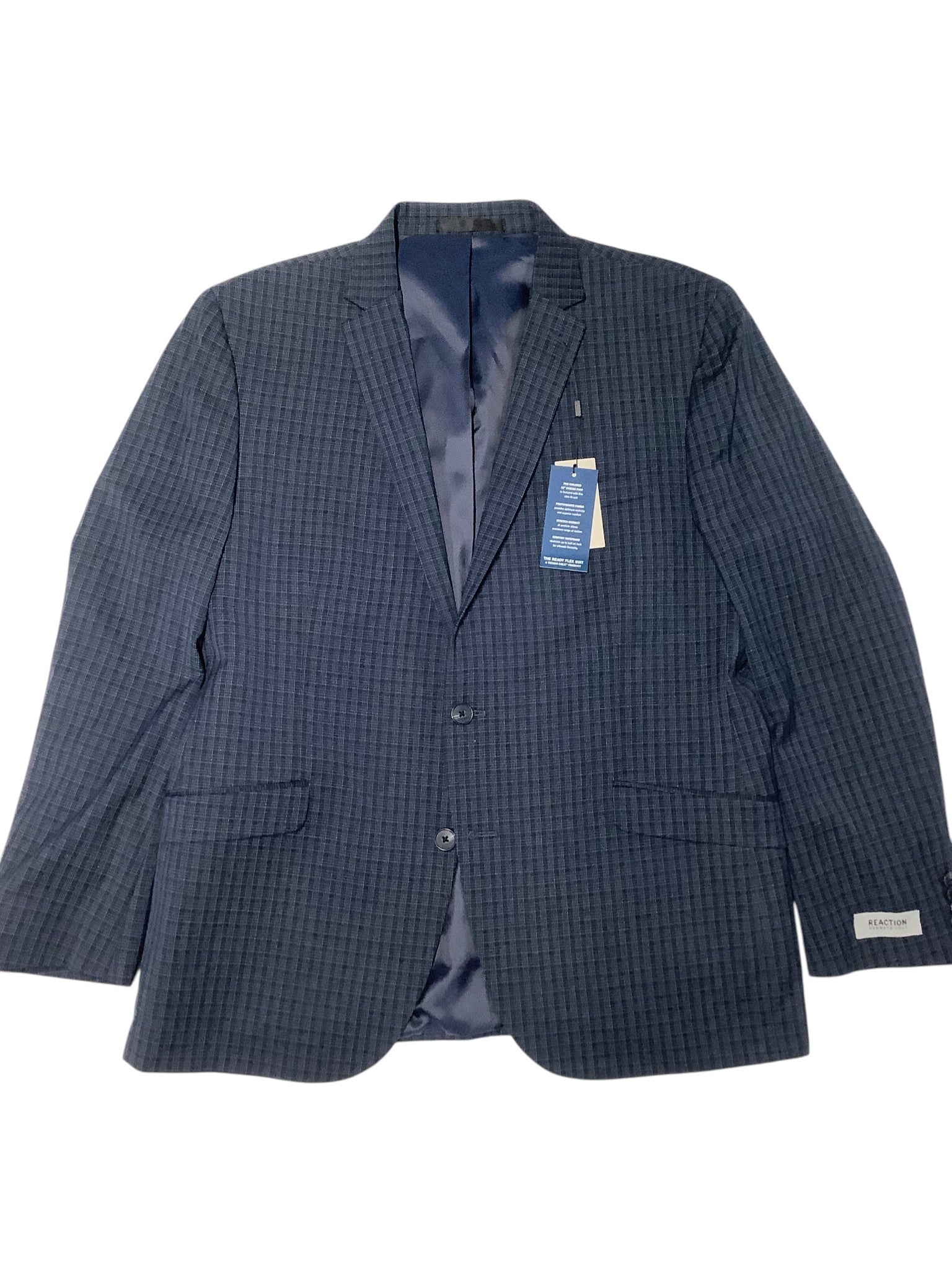 Kenneth Cole Mens Slim fit Suit Jacket Blazer 44 R Navy Blue Plaid Stretch