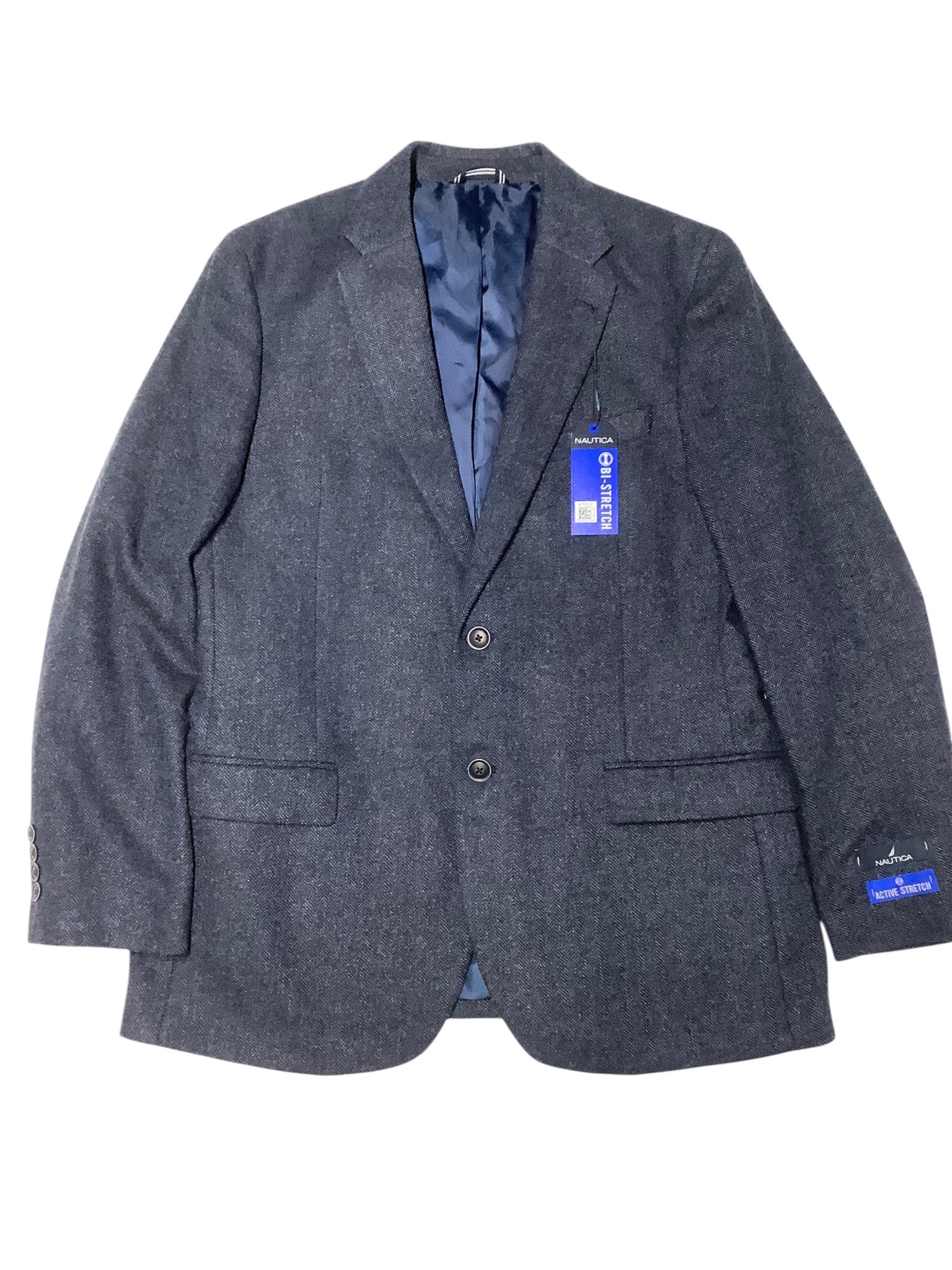 Nautica Mens Modern fit Sport Coat Blazer 42 R Navy Blue Herringbone Stretch