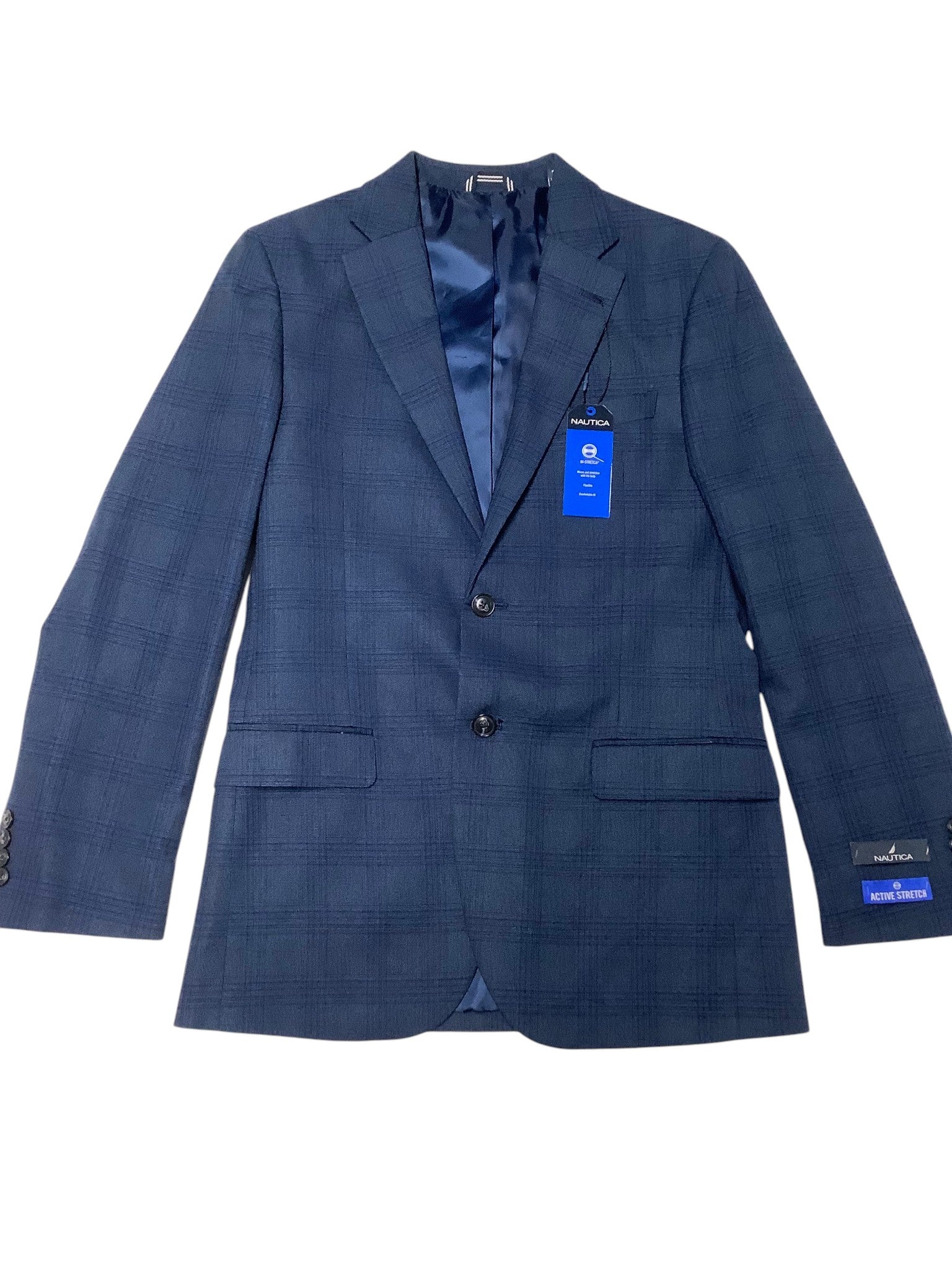Nautica Mens Modern fit Sport Coat Blazer 36 R Navy Blue Plaid Stretch