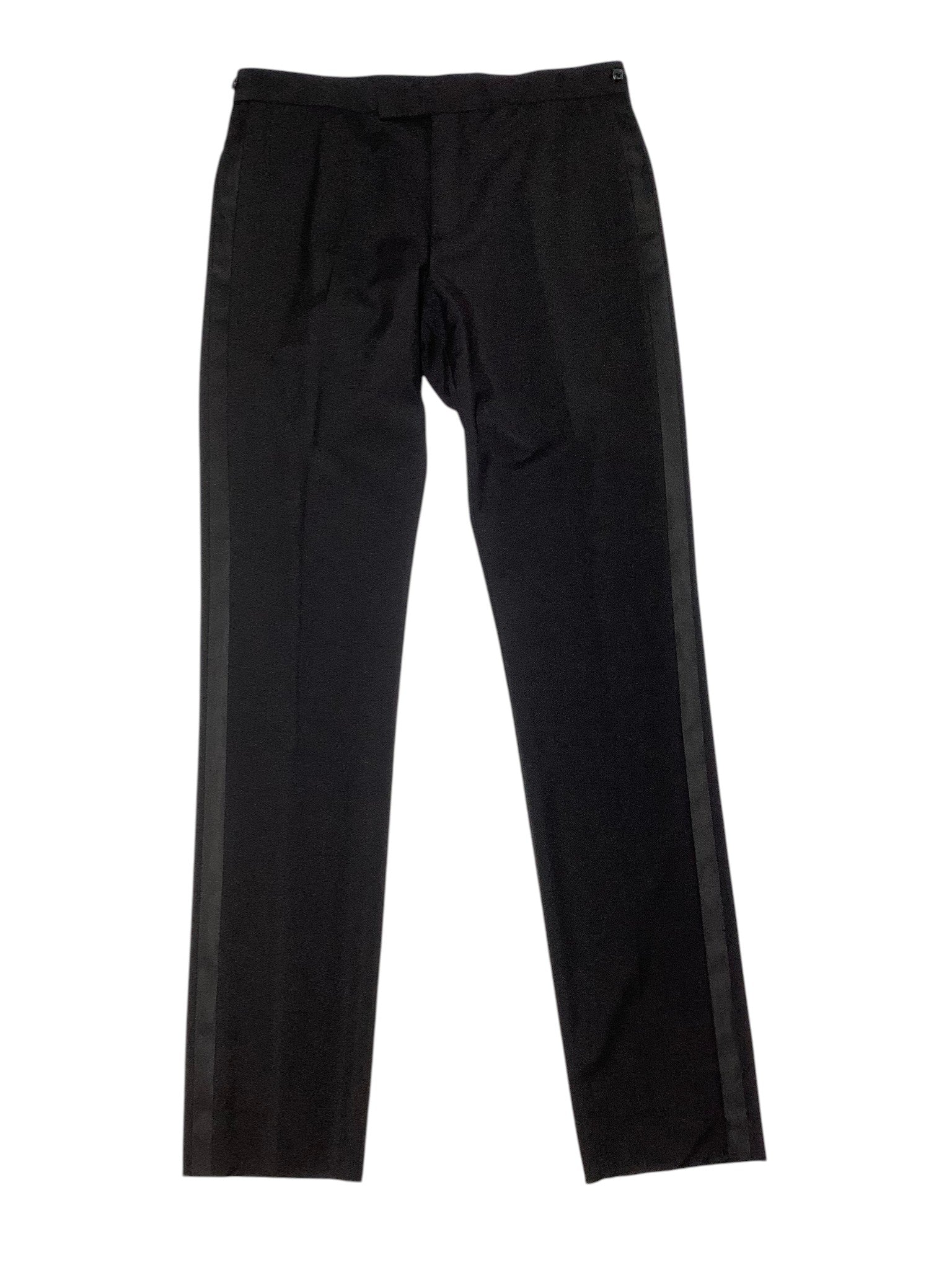 Paul Smith Mens Extra-Slim fit Wool Tuxedo Pants Size 34 Black Solid