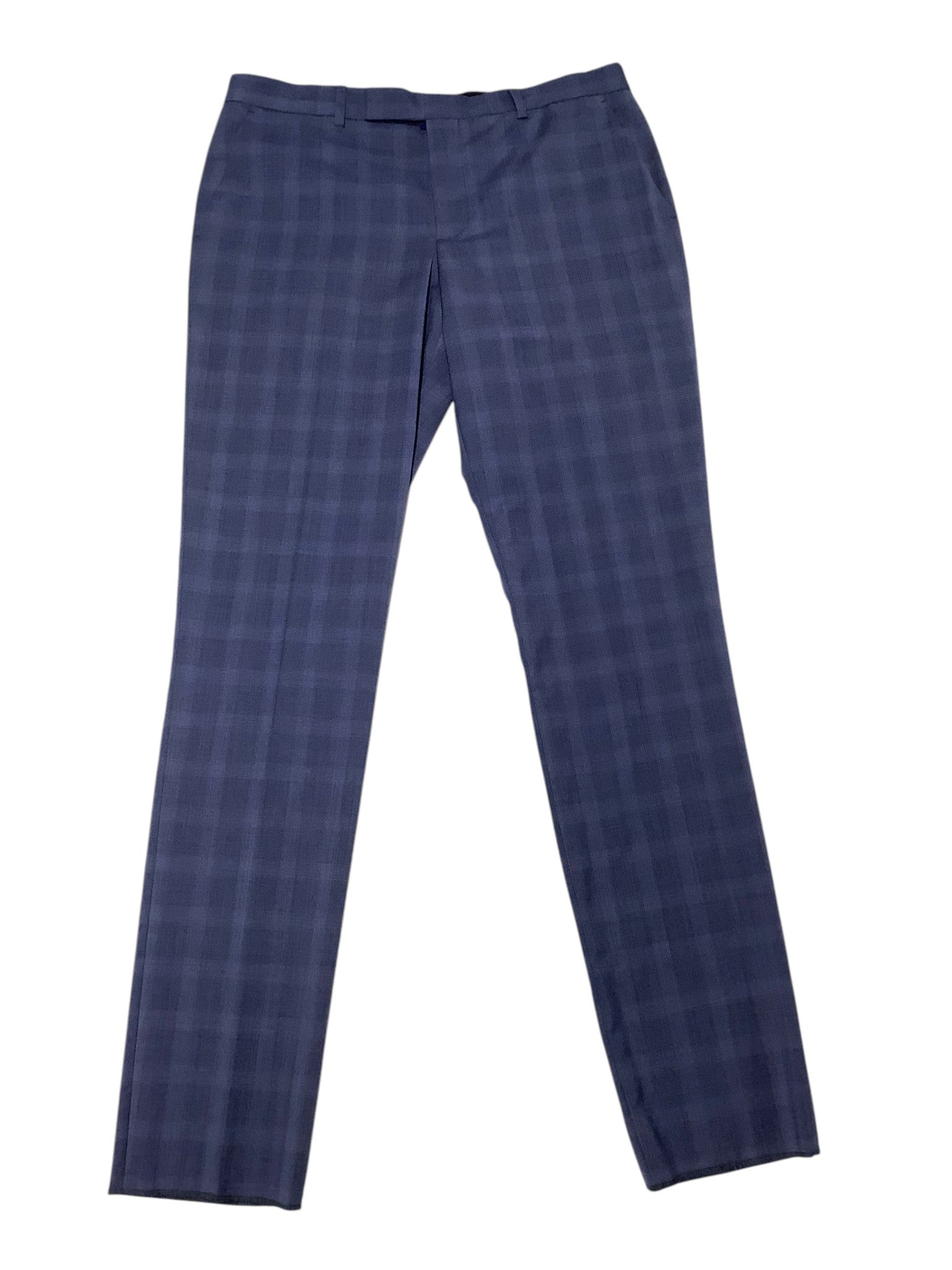 Paul Smith Mens Extra-Slim fit Wool Dress Pants Size 34 Blue Plaid