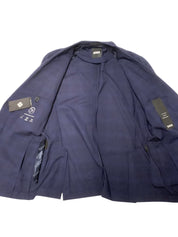 Hugo Boss H-Huge Tonal Plaid Stretch Wool Slim Fit Suit Jacket 44R Navy Blue