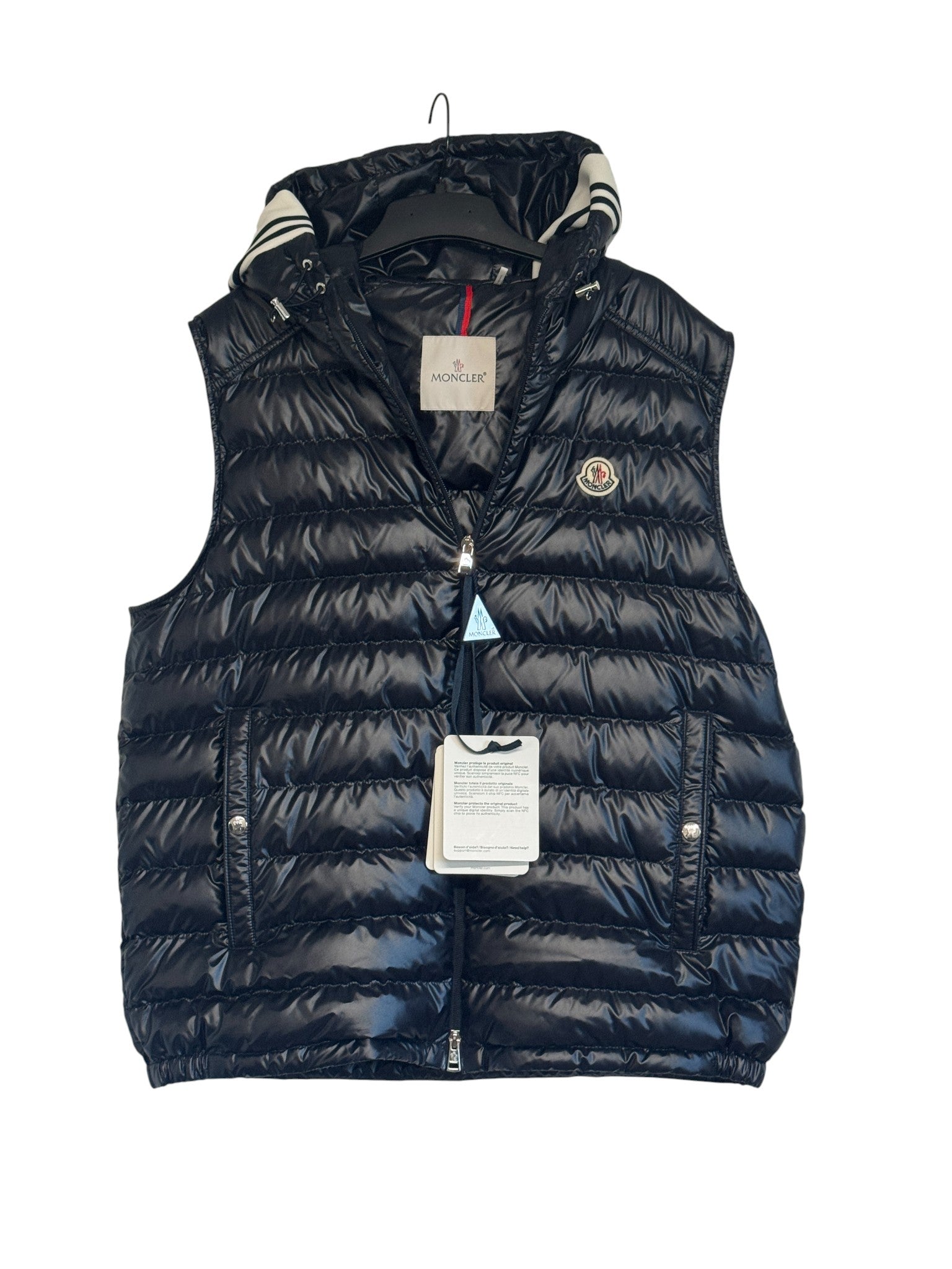 Moncler Clai Quilted Full Zip Hooded Down Puffer Coat Vest Size 5 / XL Navy Blue