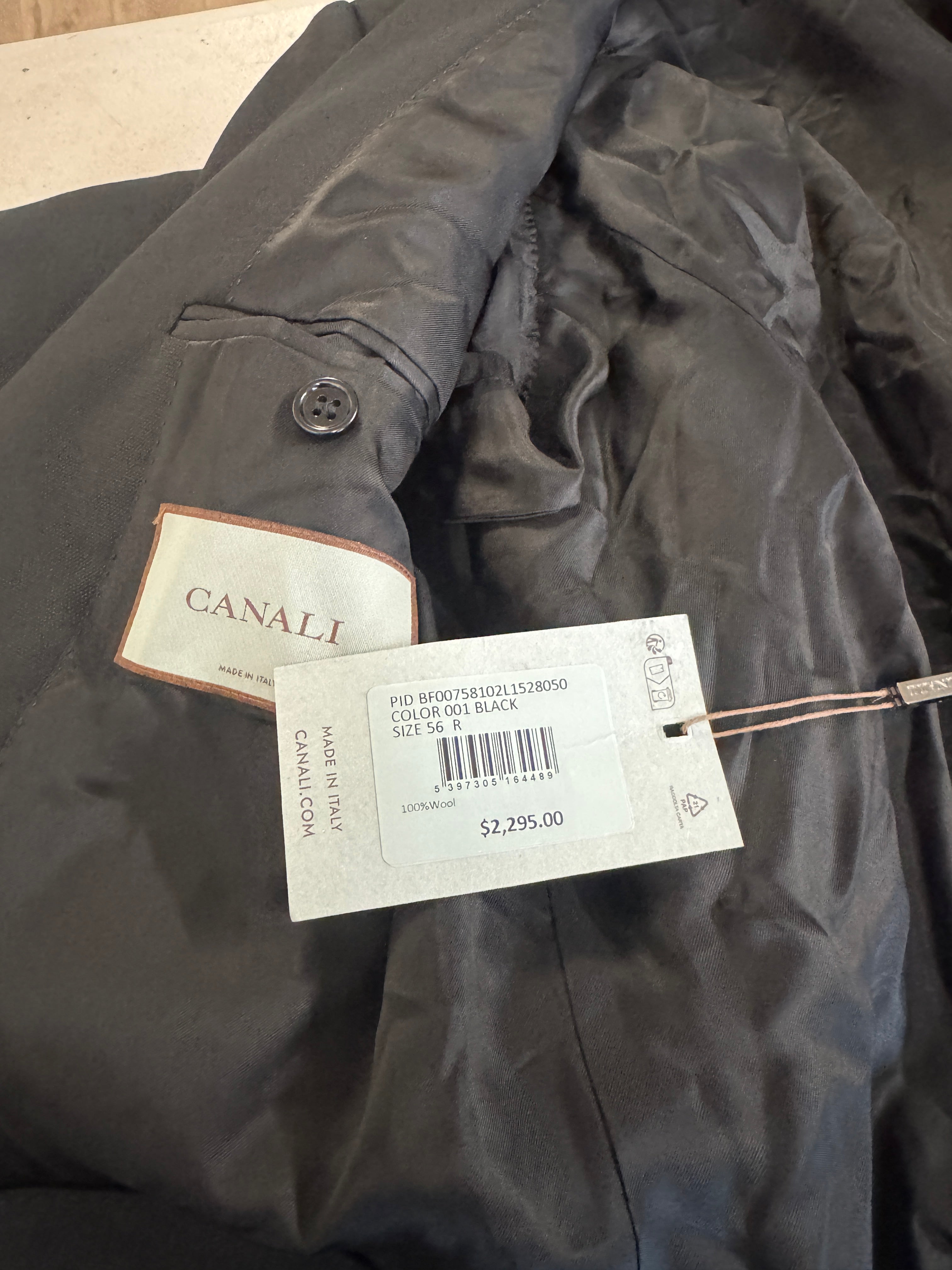 Canali Mens Modern fit Capri 2 Piece Suit 46 R / 38 Waist Black Solid