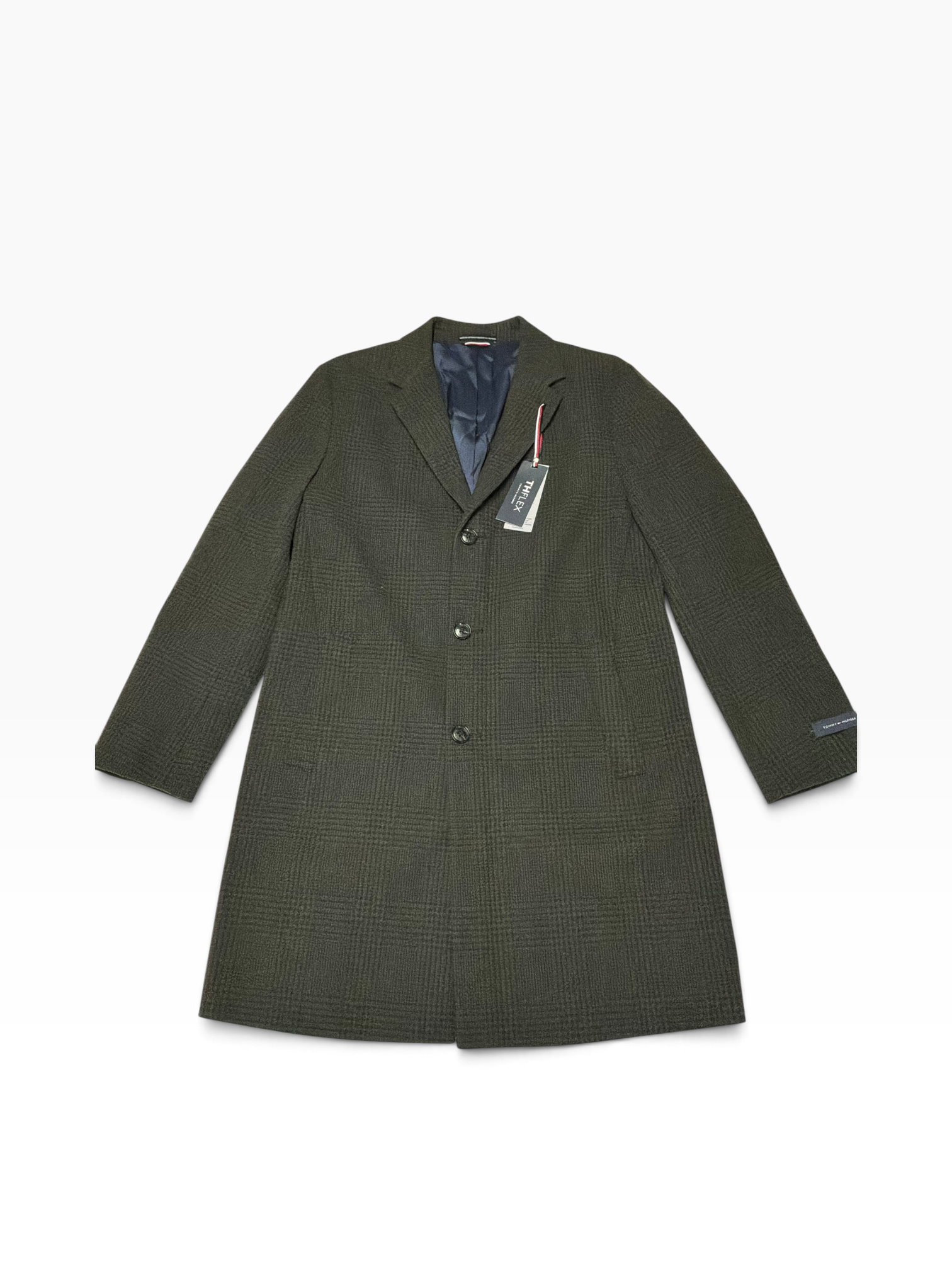 Tommy Hilfiger Mens Modern Fit Wool Blend Overcoat Coat 42R Olive Green Plaid