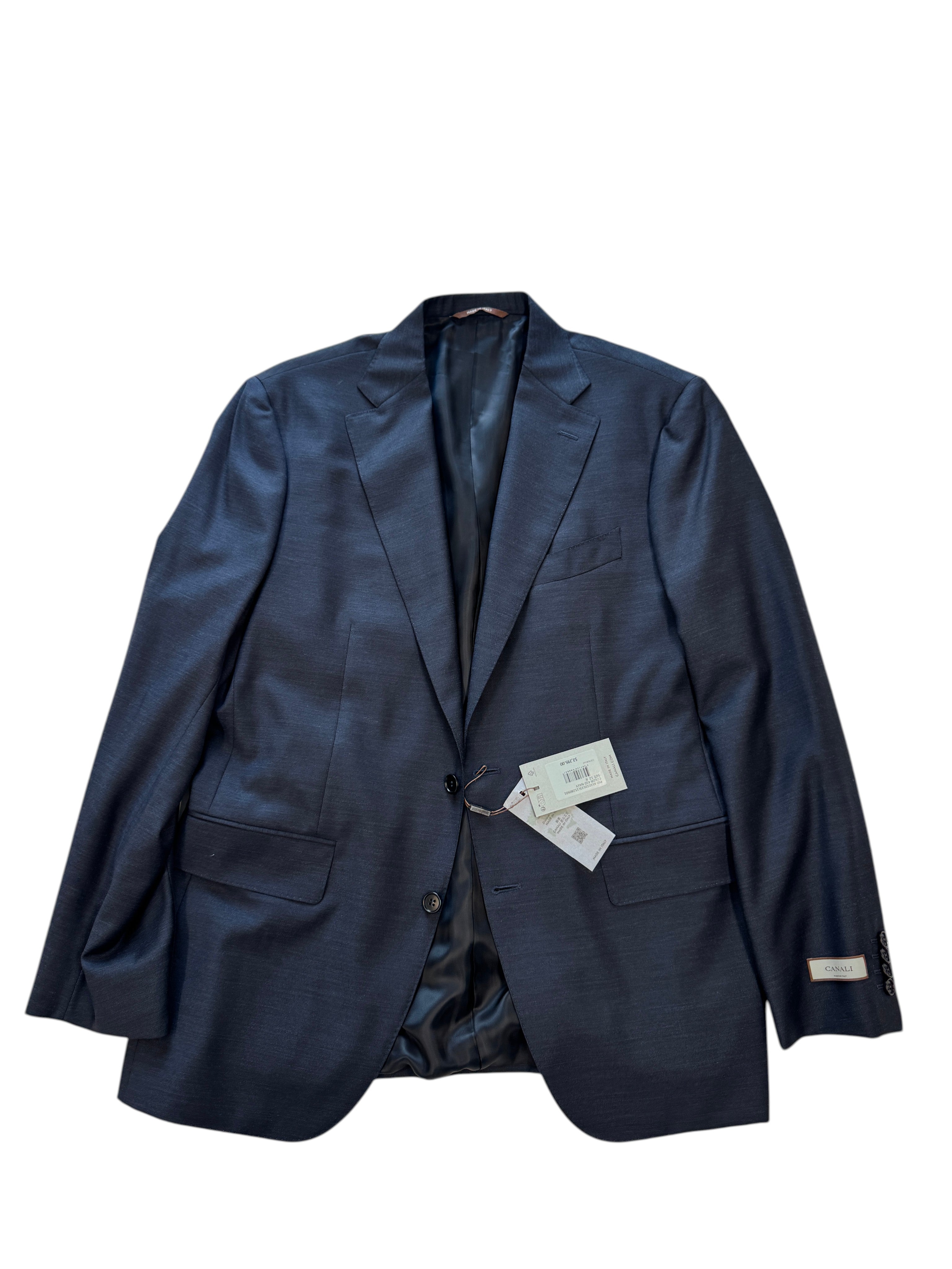 Canali Capri Mélange Twill Solid Slim Fit Suit Jacket EU 52R US 42R Navy Blue