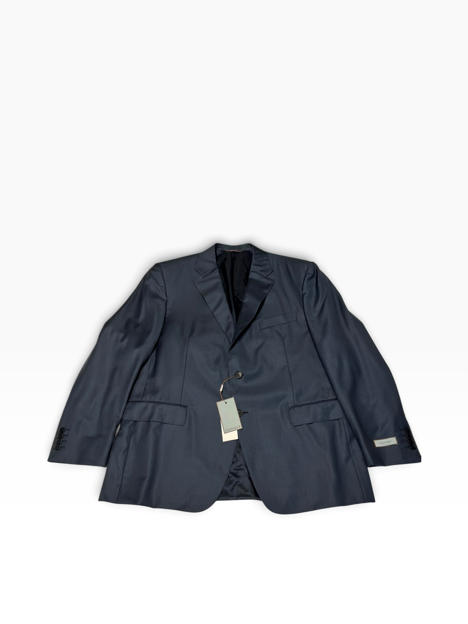 Canali Mens Siena Sharkskin Classic Fit Suit EU 58 US 48 R / 40 Waist Navy Blue