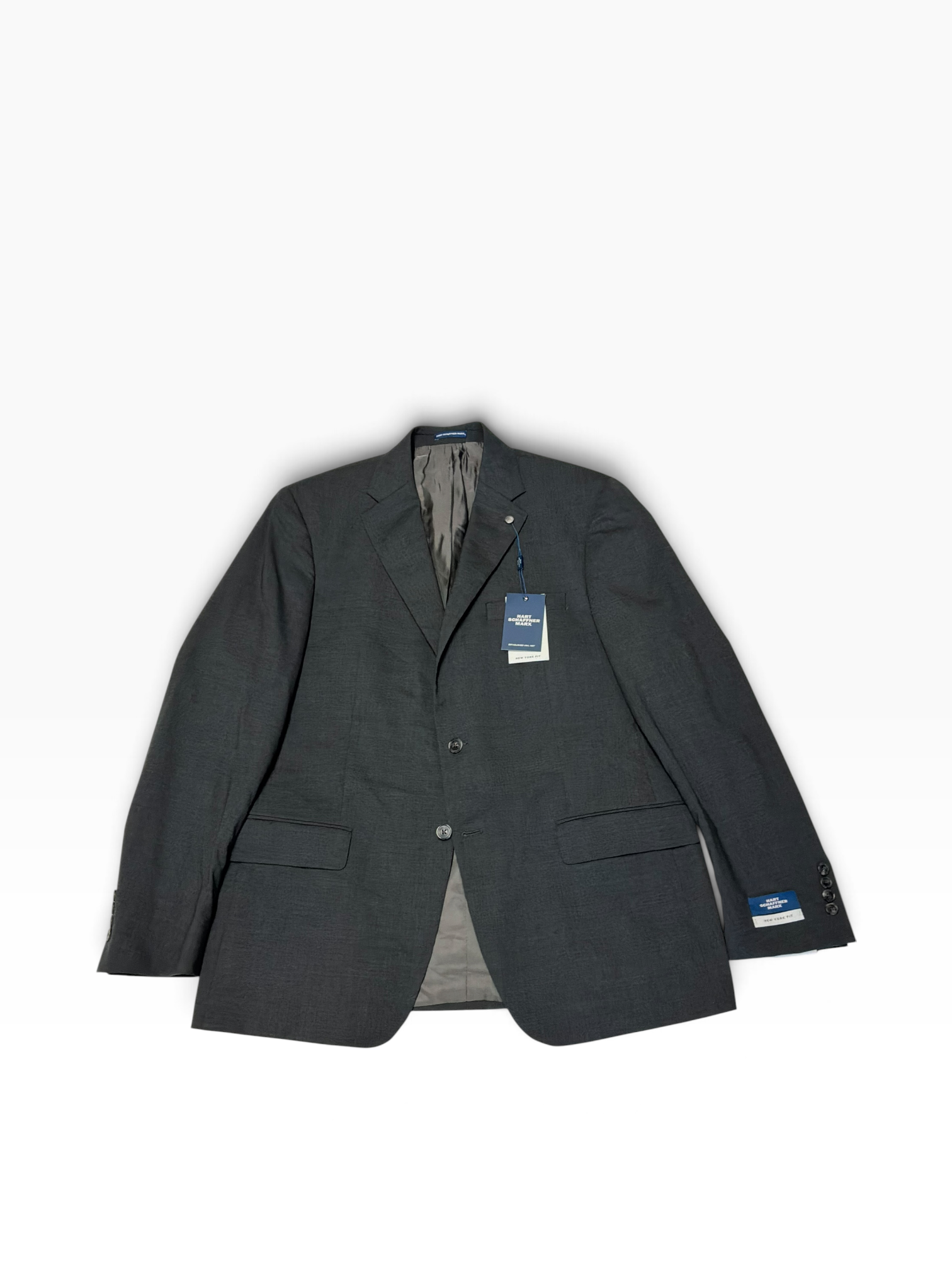 Hart Schaffner Marx Mens New York Fit Wool Suit Jacket Blazer 44 L Grey Solid