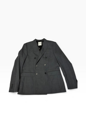 Sandro Mens Slim fit Wool Double Breasted Suit Jacket Blazer 40 R Grey Solid