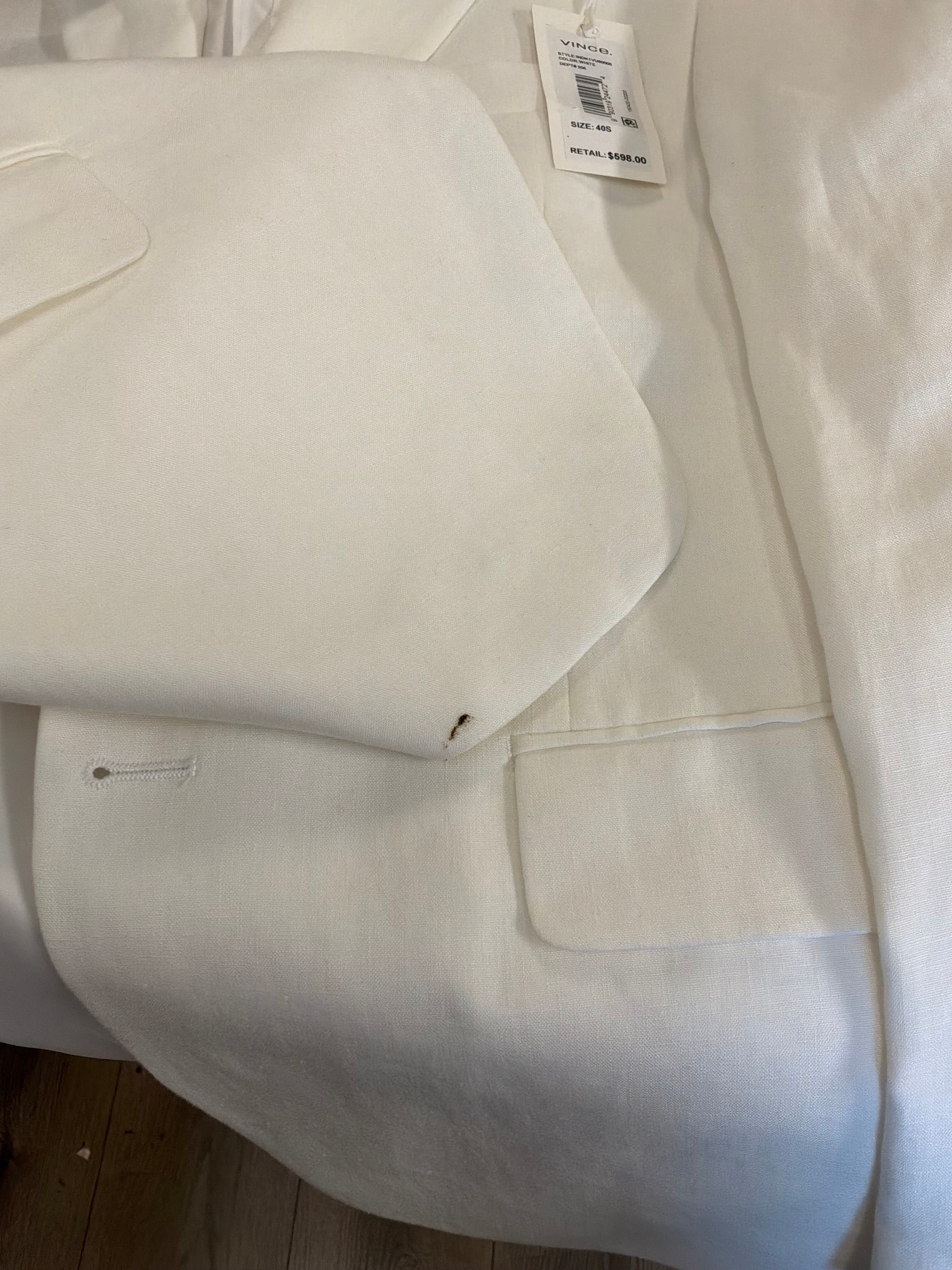 Vince Mens Linen Slim fit Suit Jacket Blazer 40 S White