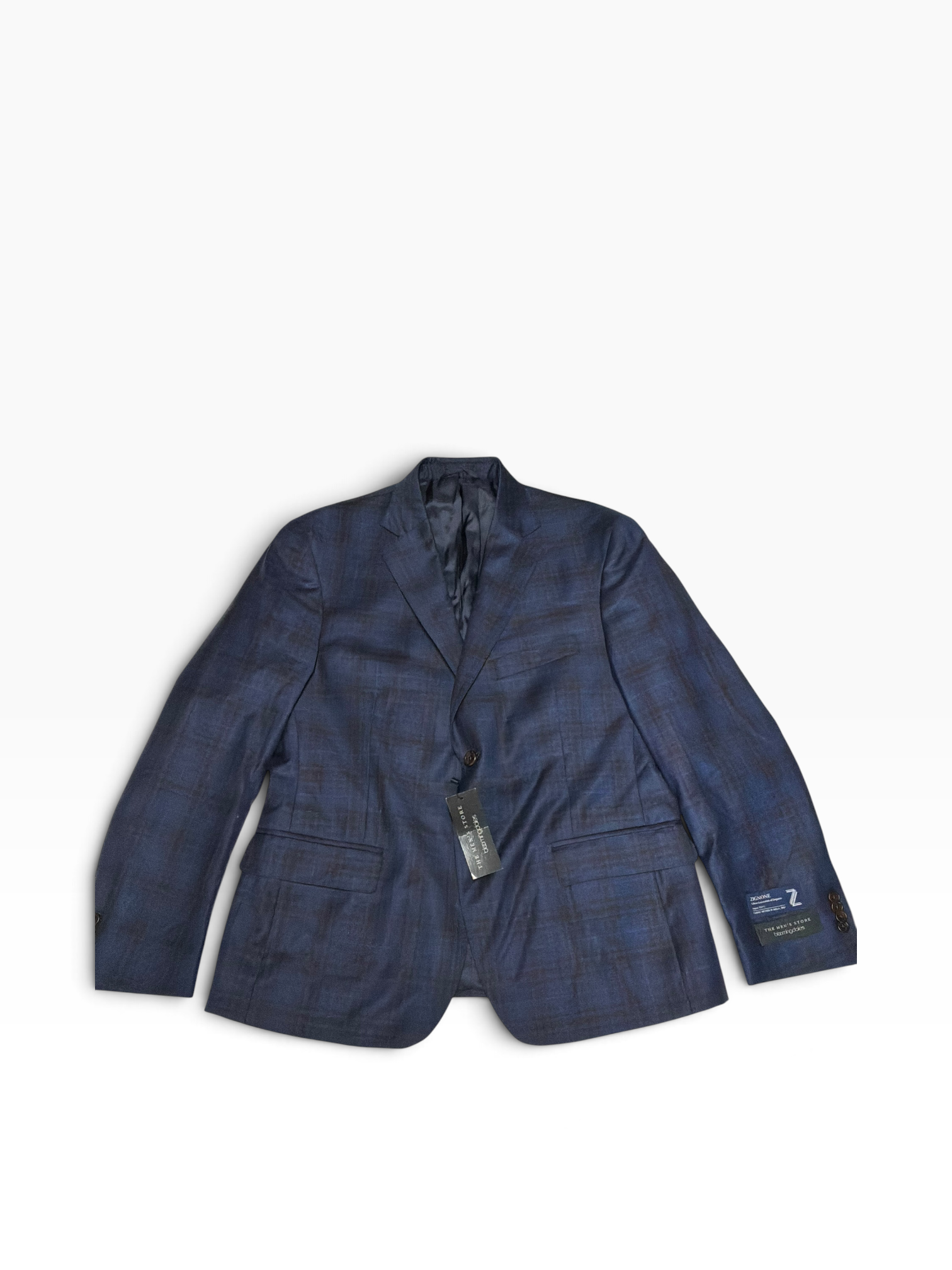 The Men's Store At Bloomingdale's Sport Coat Blazer 42 S Navy Blue Brown Plaid
