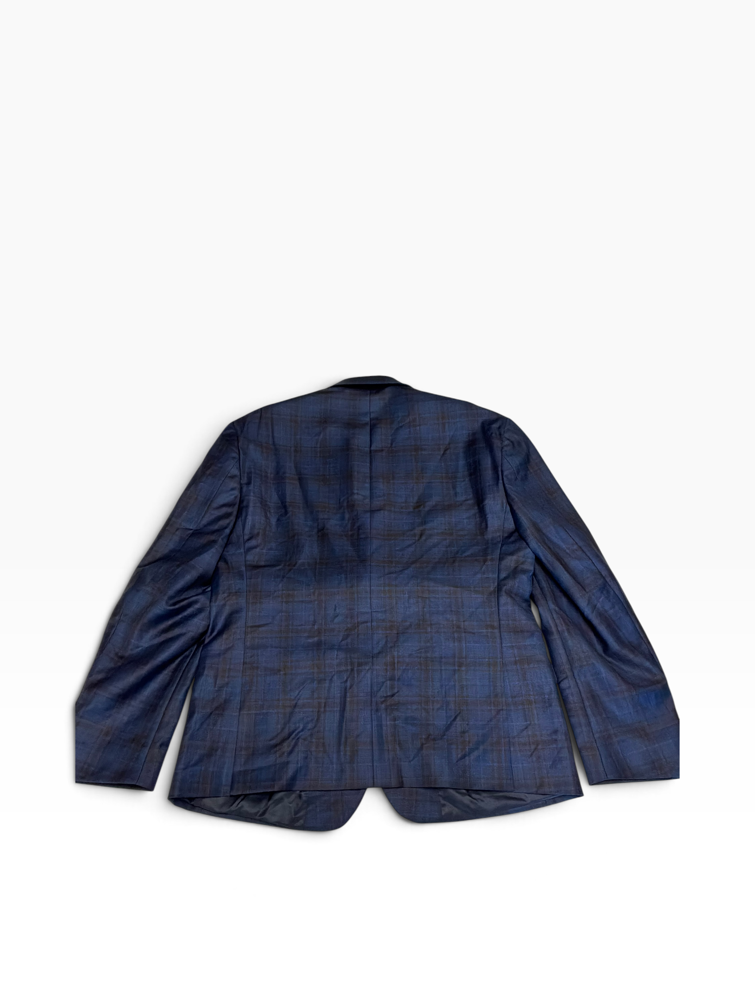 The Men's Store At Bloomingdale's Sport Coat Blazer 42 S Navy Blue Brown Plaid