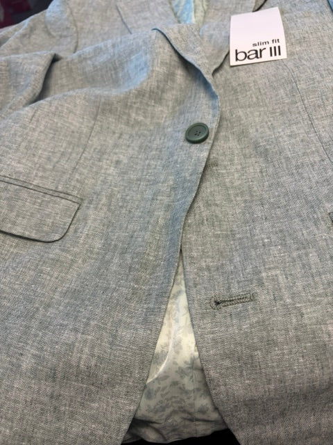 Bar Iii Mens Slim fit Suit Jacket Blazer 36 R Green Solid Linen