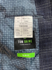 Tom Baine Mens Slim fit Sport Coat Blazer 42 L Navy Blue Plaid Stretch