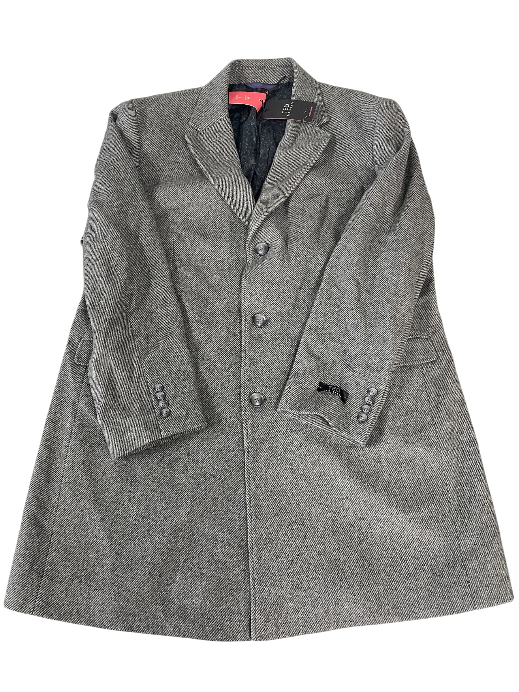 Ted Baker Mens Classic-Fit Twill Wool Overcoat Coat 48R Grey