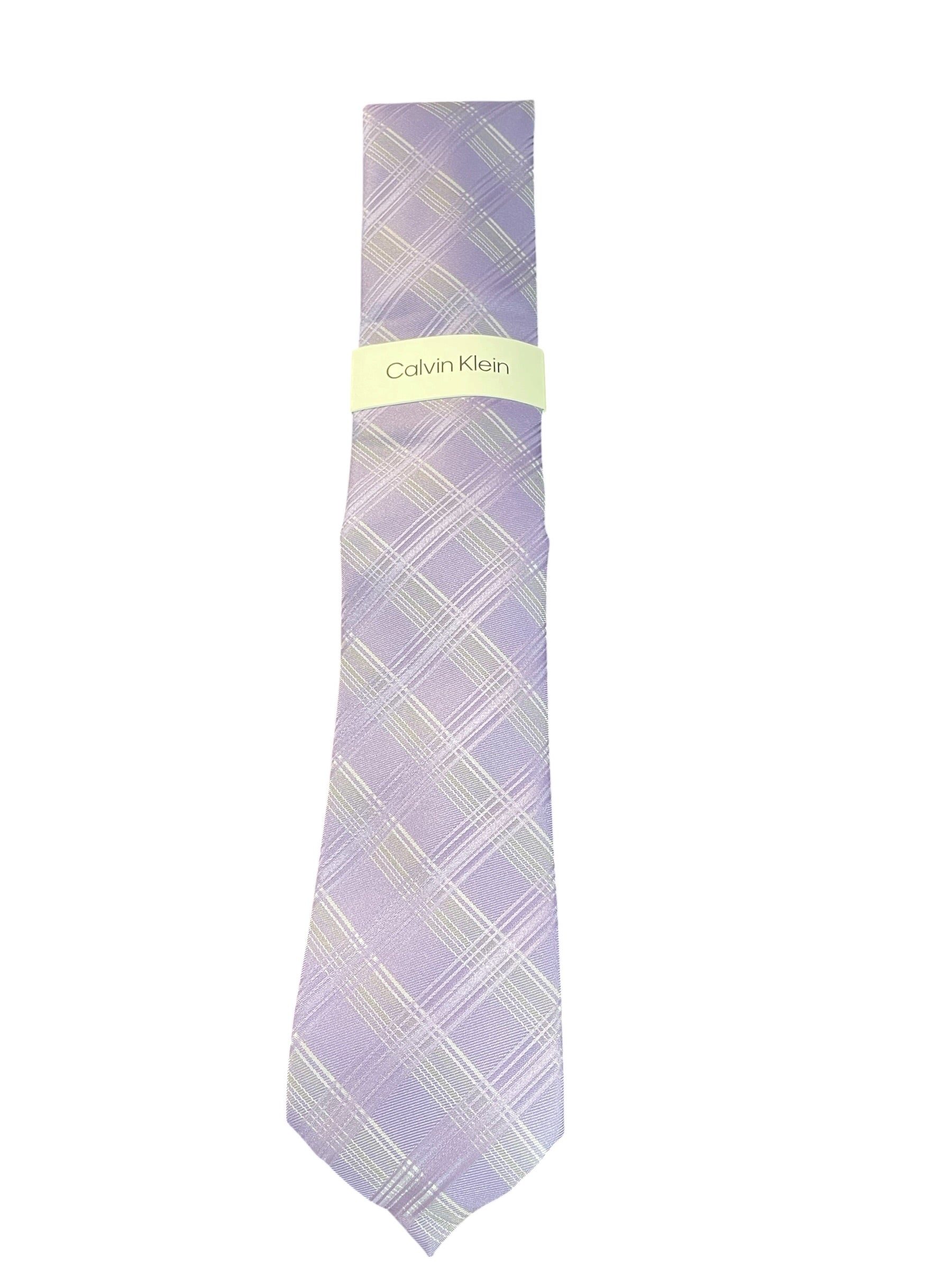 Calvin Klein Mens Ben Plaid Necktie Lilac Purple Tie