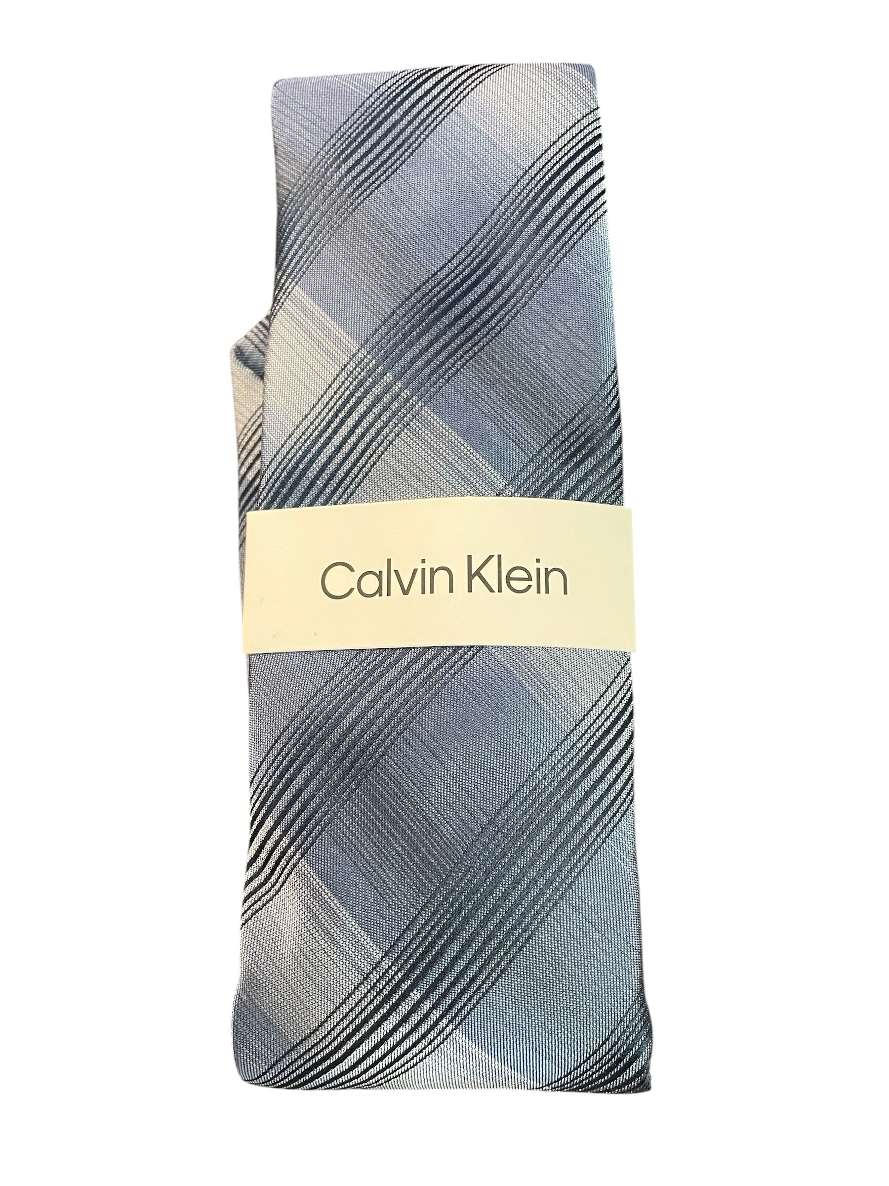Calvin Klein Mens Claire Plaid Tie Necktie Blue