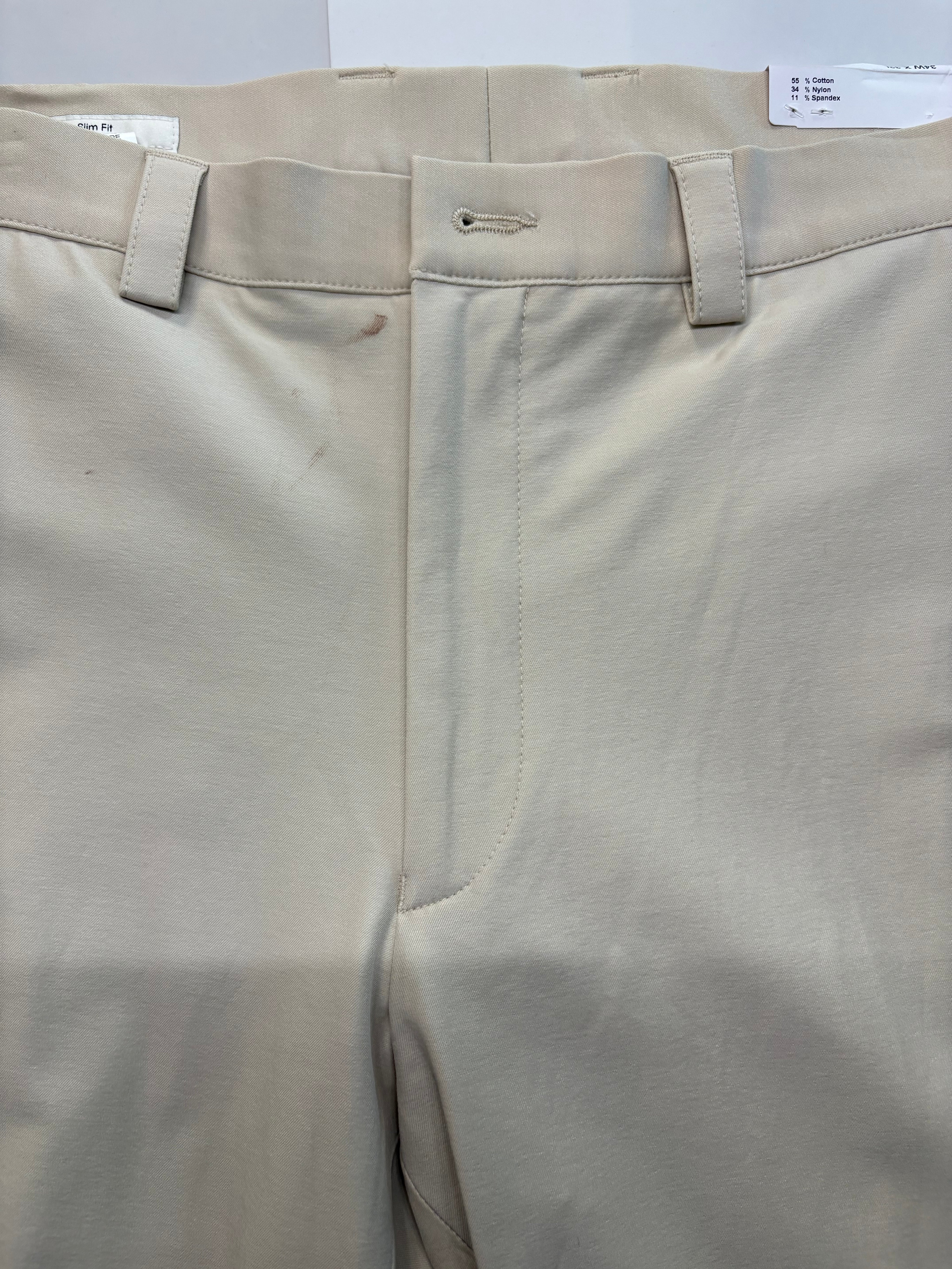 Calvin Klein Mens Slim fit Cotton Dress Pants 34 / 32 Beige Solid