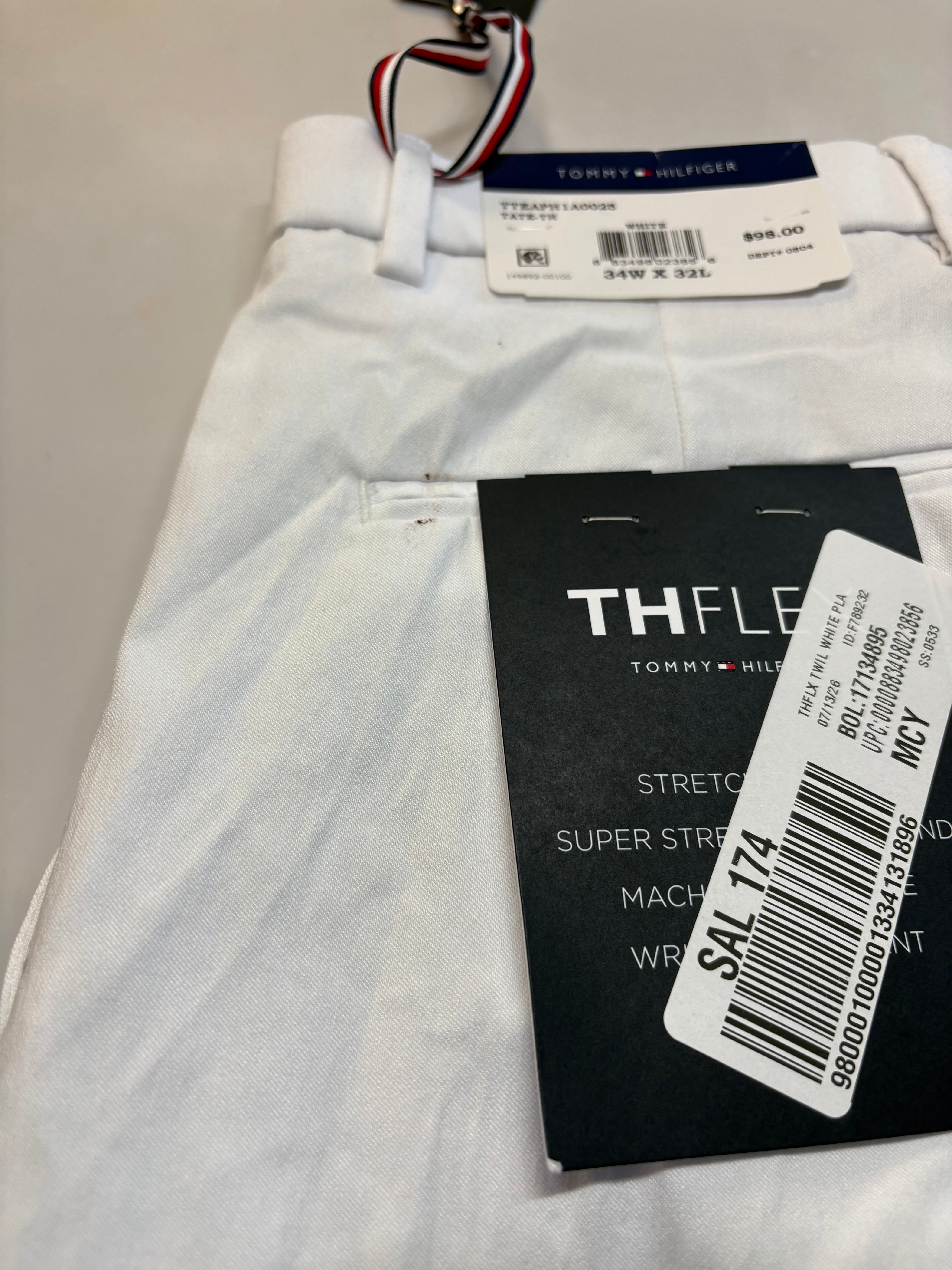 Tommy Hilfiger Mens Modern fit Dress Pants 34 / 32 White Th Flex Stretch Solid