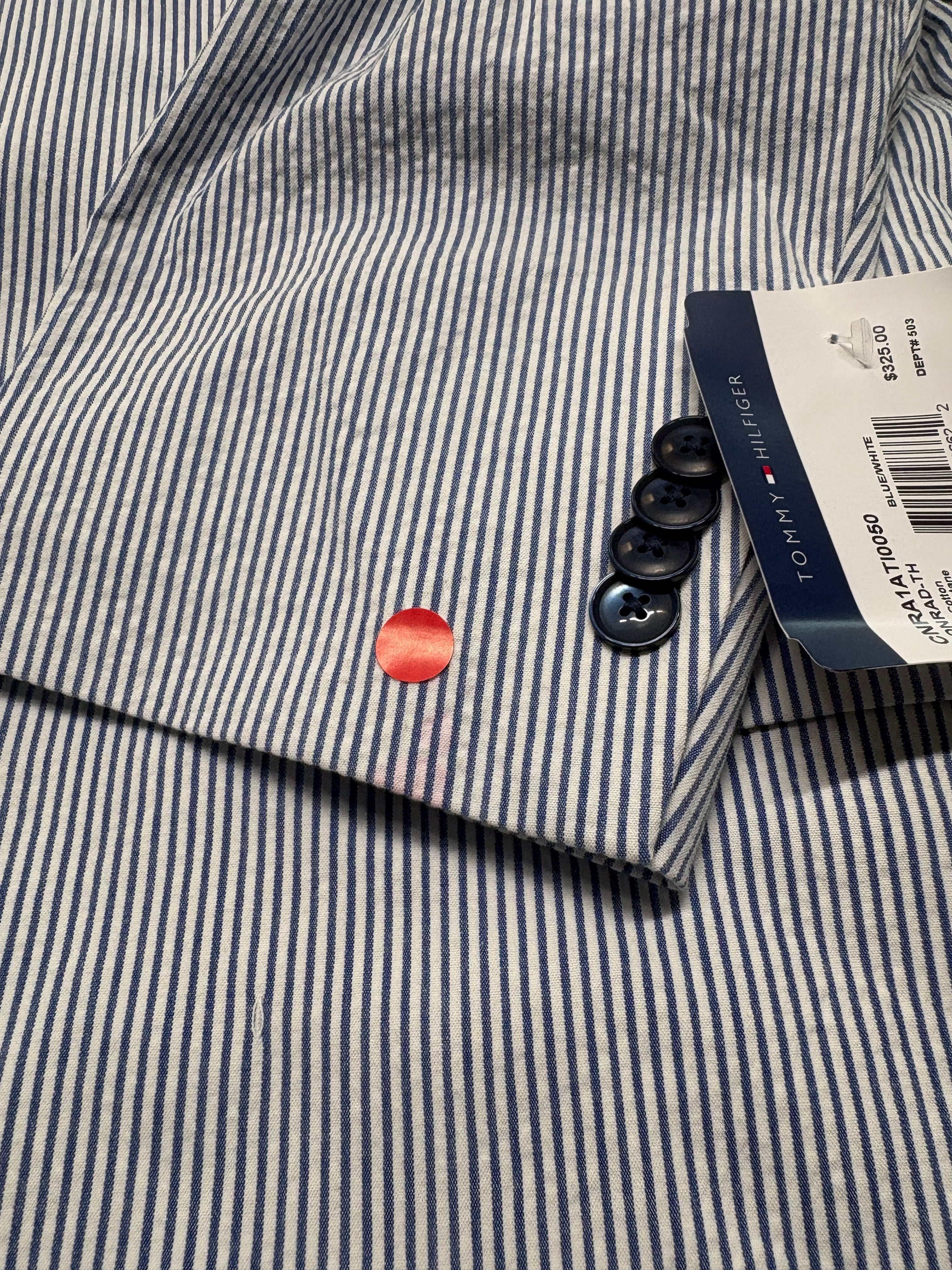 Tommy Hilfiger Mens Modern fit Seersucker Sport Coat Blazer 50 L Blue Striped