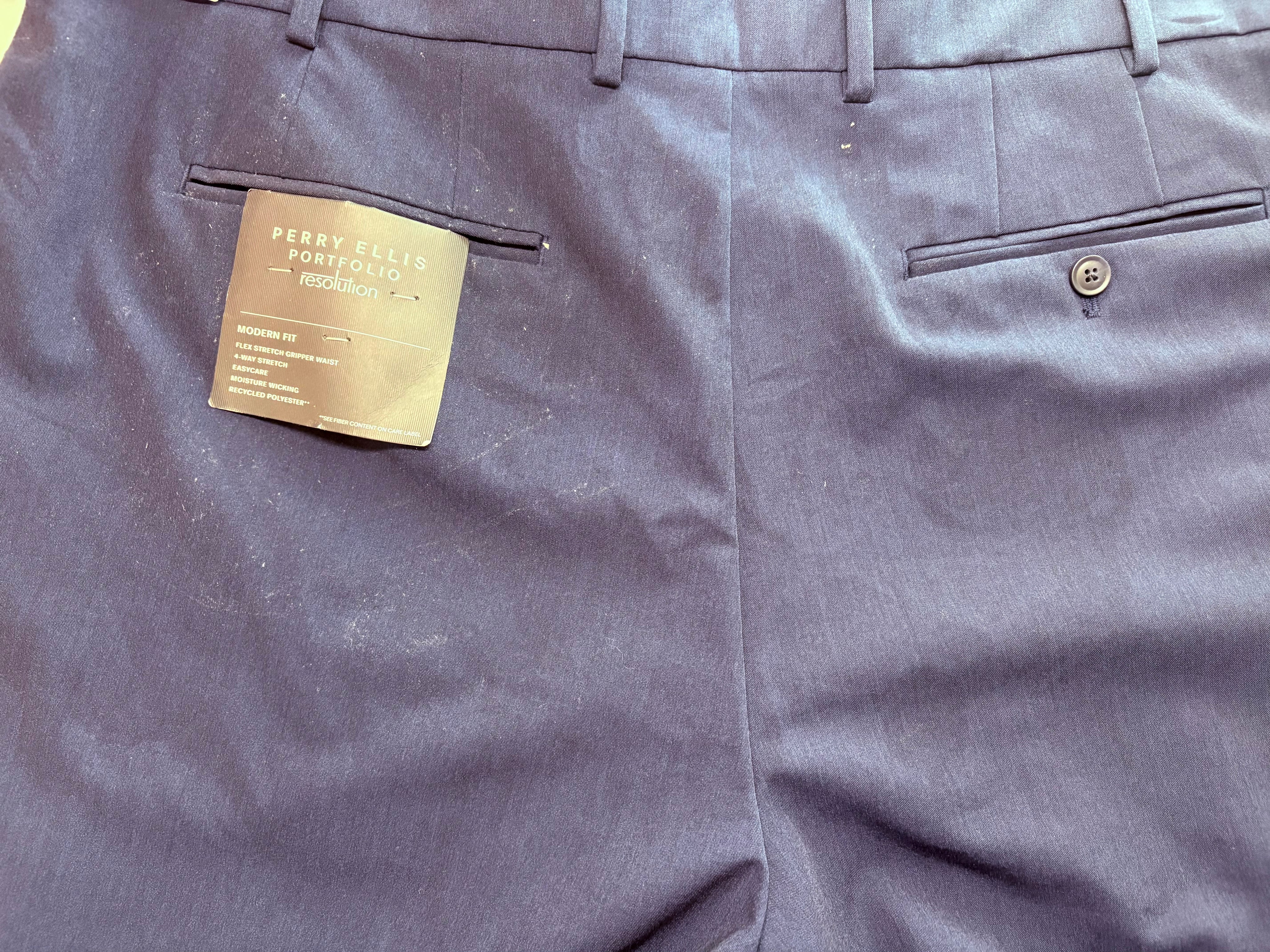 Perry Ellis Portfolio Mens Modern fit Dress Pants 42 / 32 Blue Solid