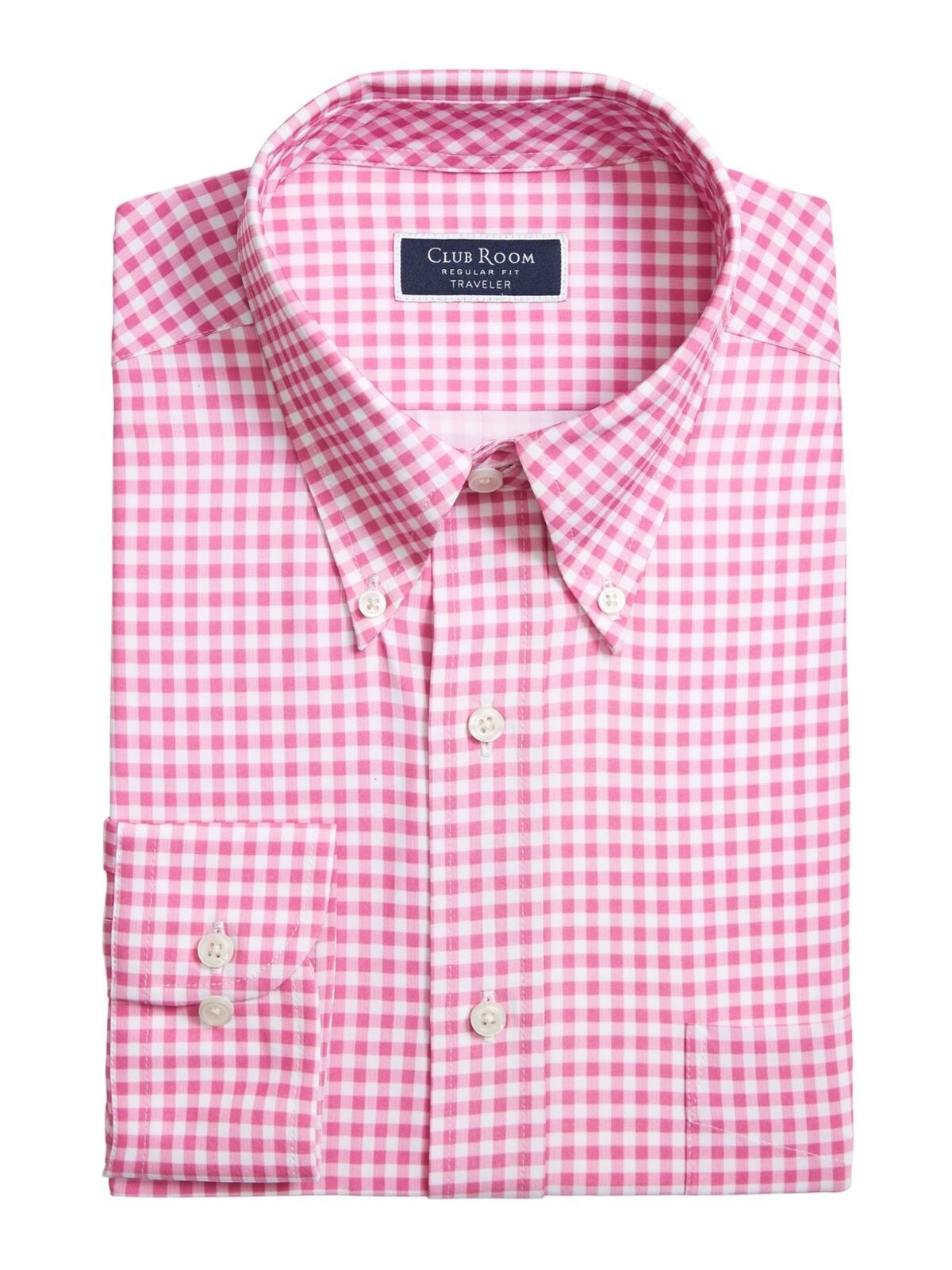 Club Room Mens Gingham Button-Down Dress Shirt Orchid Pink 14.5 X 32-33