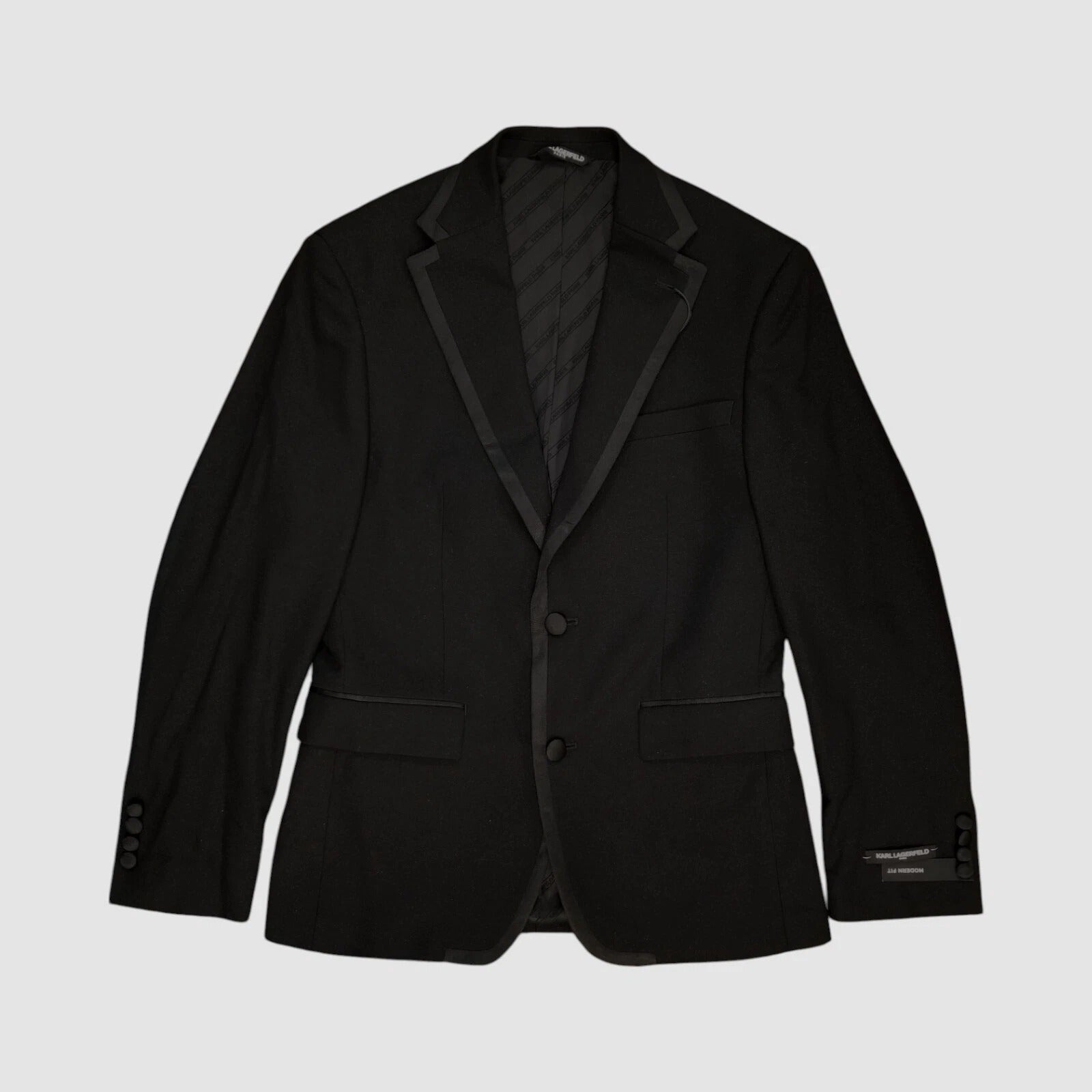 Karl Lagerfeld Mens Modern fit 2 Piece Tuxedo Suit 42 R / 37 Waist Black Stretch