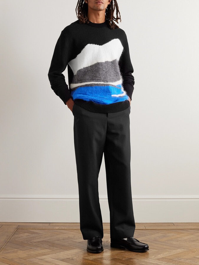 Nn07 Mens Regular fit Long Sleeve Crewneck Sweater Medium Black Blue Grey
