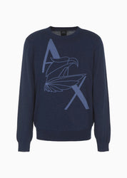 AX Armani Exchange Mens Eagle Logo Crewneck Sweater Navy Blue Medium
