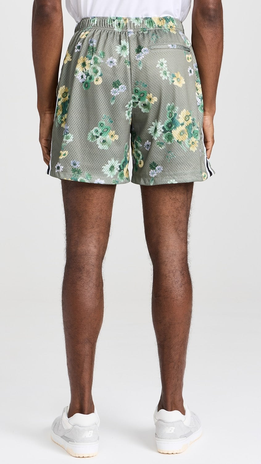 John Elliott Mens Regular fit Mesh Shorts Green Floral Large