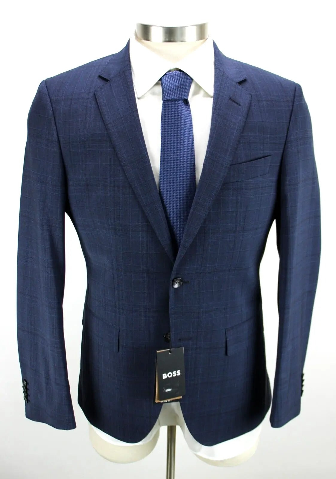 Hugo Boss Mens H-huge Plaid Slim Fit Suit Jacket 40R Navy Blue