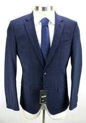 Hugo Boss Mens H-huge Plaid Slim Fit Suit Jacket 40R Navy Blue