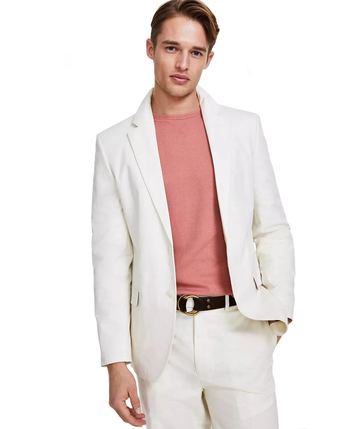 Nautica Mens Modern fit 2 Piece Suit 36 R / 30 Waist Cream Beige Solid Stretch