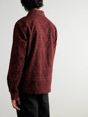 Kardo Mens Gianni Convertible Collar Embroidered Cotton Shirt Medium Dark  Red