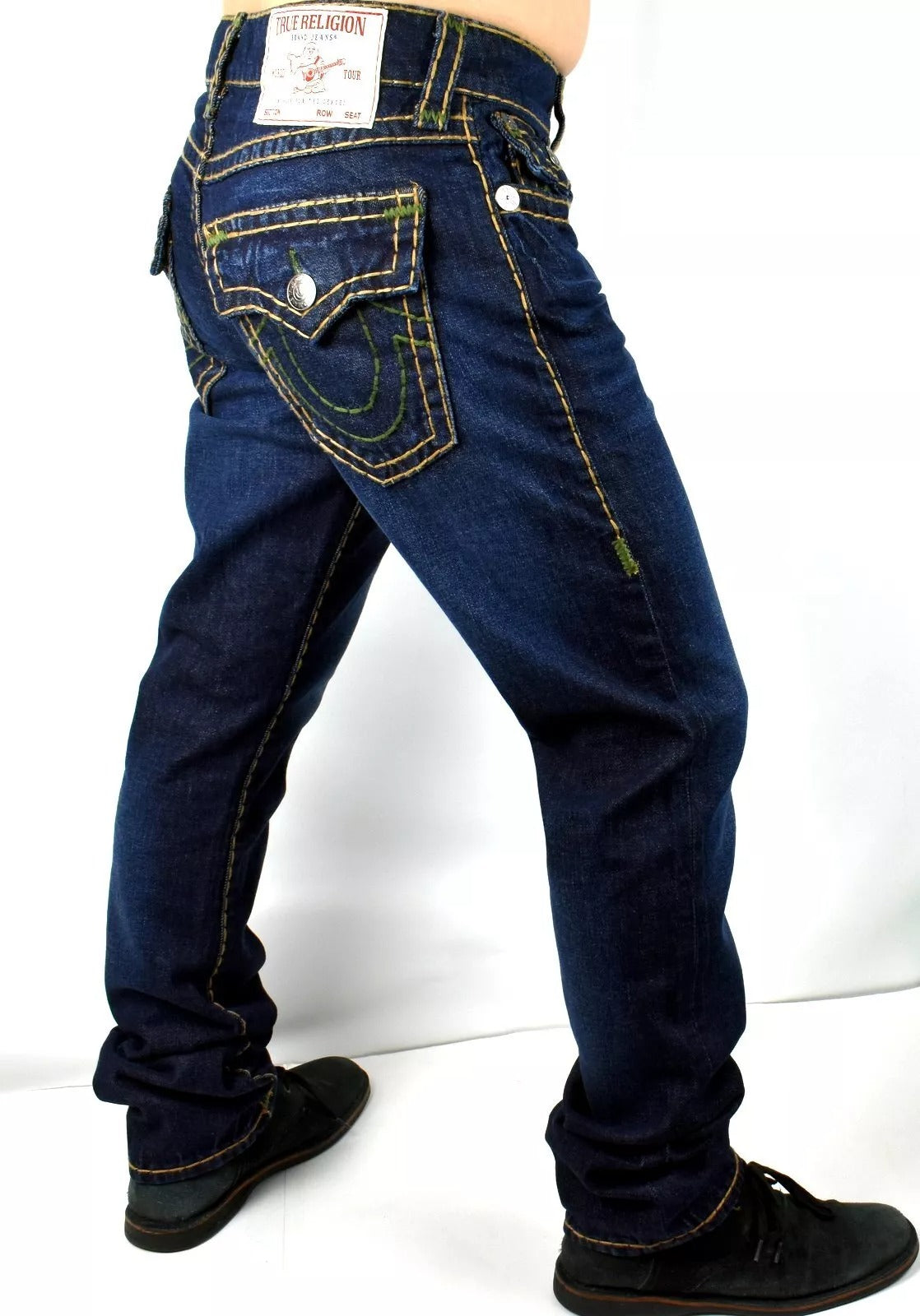 True Religion Men's Flap Ricky Super T Straight Denim Jeans Size 38 Blue
