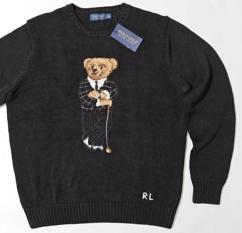 Polo Ralph Lauren Bear Polo Golf Knit Sweater Medium Black