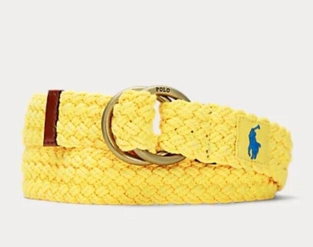 Polo Ralph Lauren Mens Leather-Trim Cotton Belt Yellow XL
