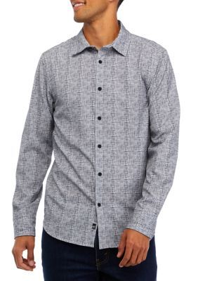Kenneth Cole Men's Stretch Button Down Shirt XXL 2XL Charcoal Grey Plaid